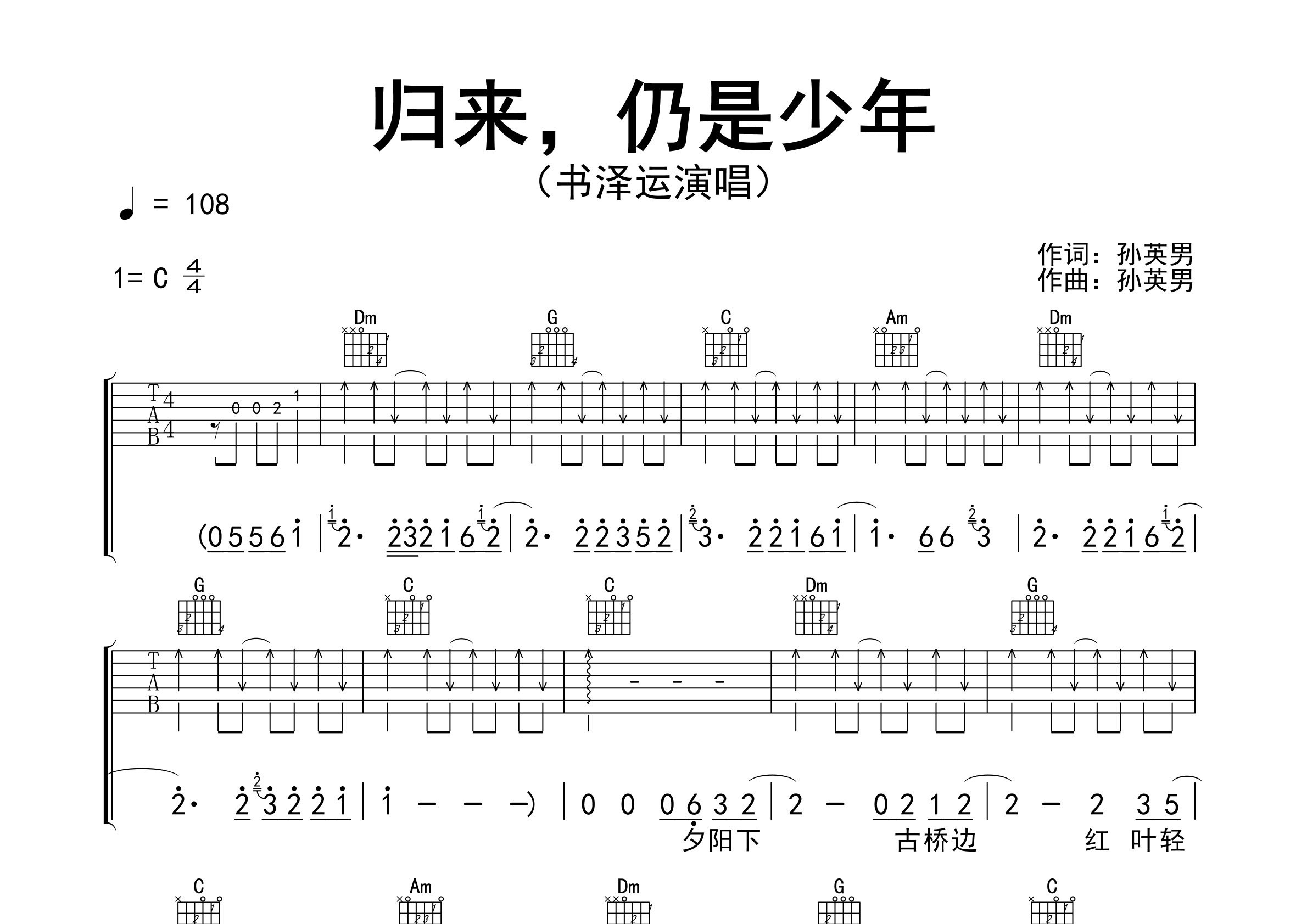 归来仍是少年吉他谱预览图
