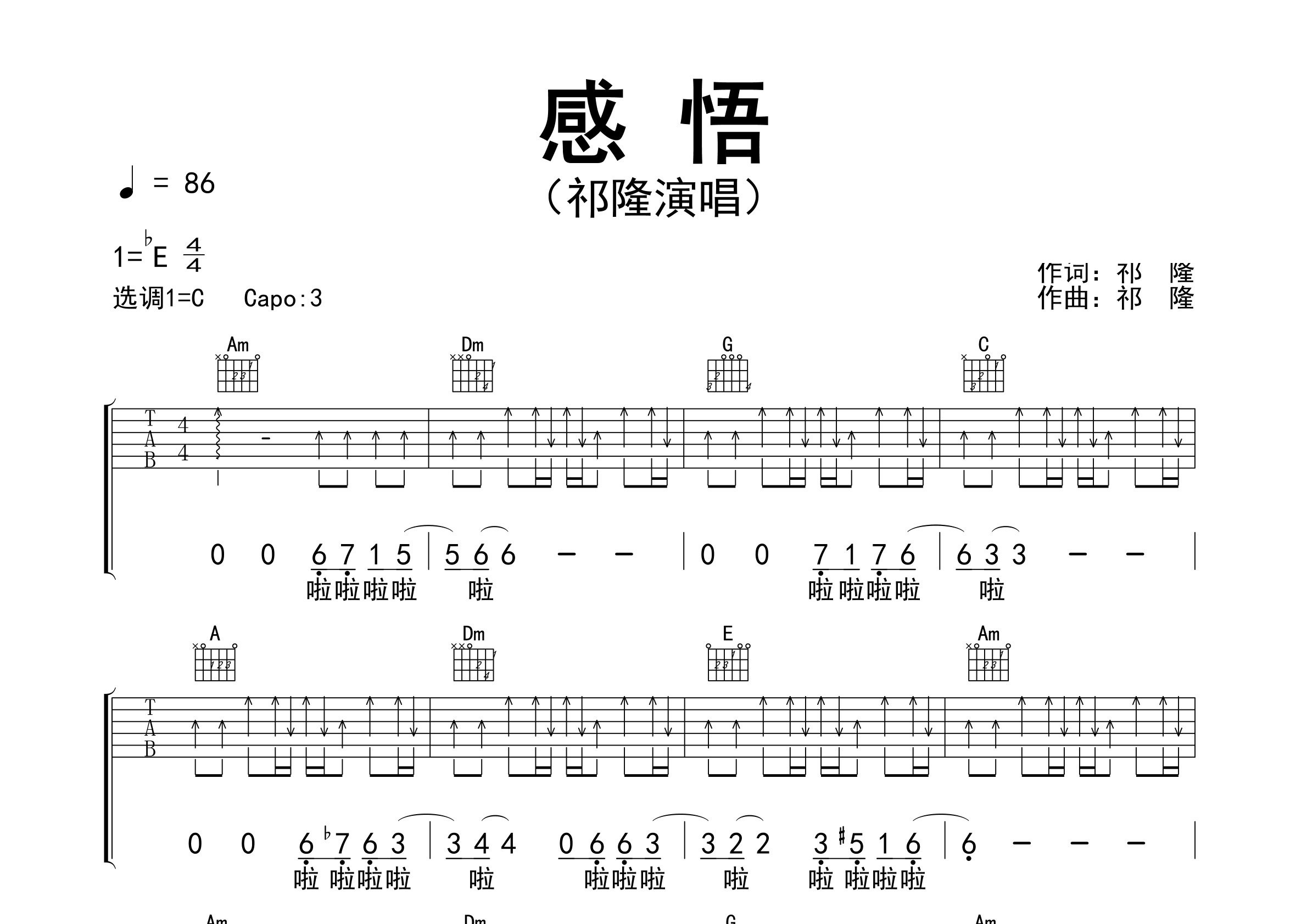 感悟吉他谱预览图
