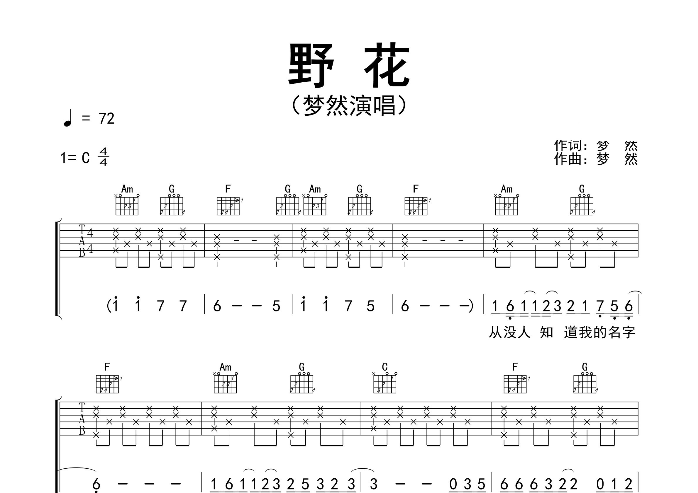 野花吉他谱预览图