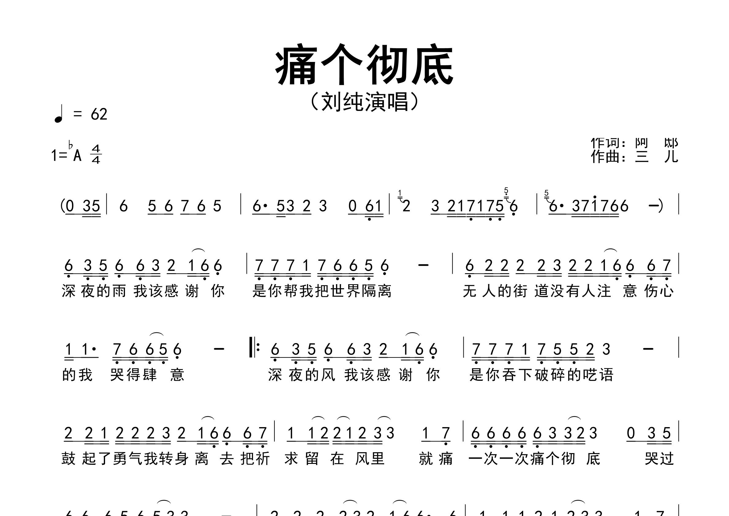 痛个彻底歌曲简谱预览图