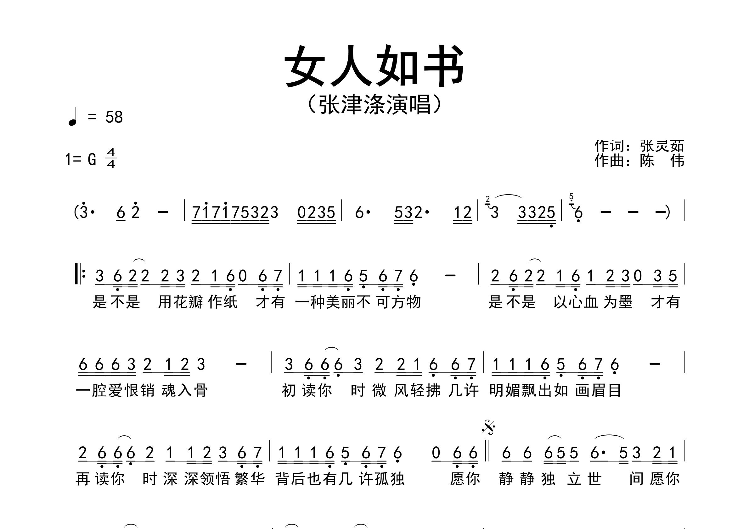 女人如书歌曲简谱预览图