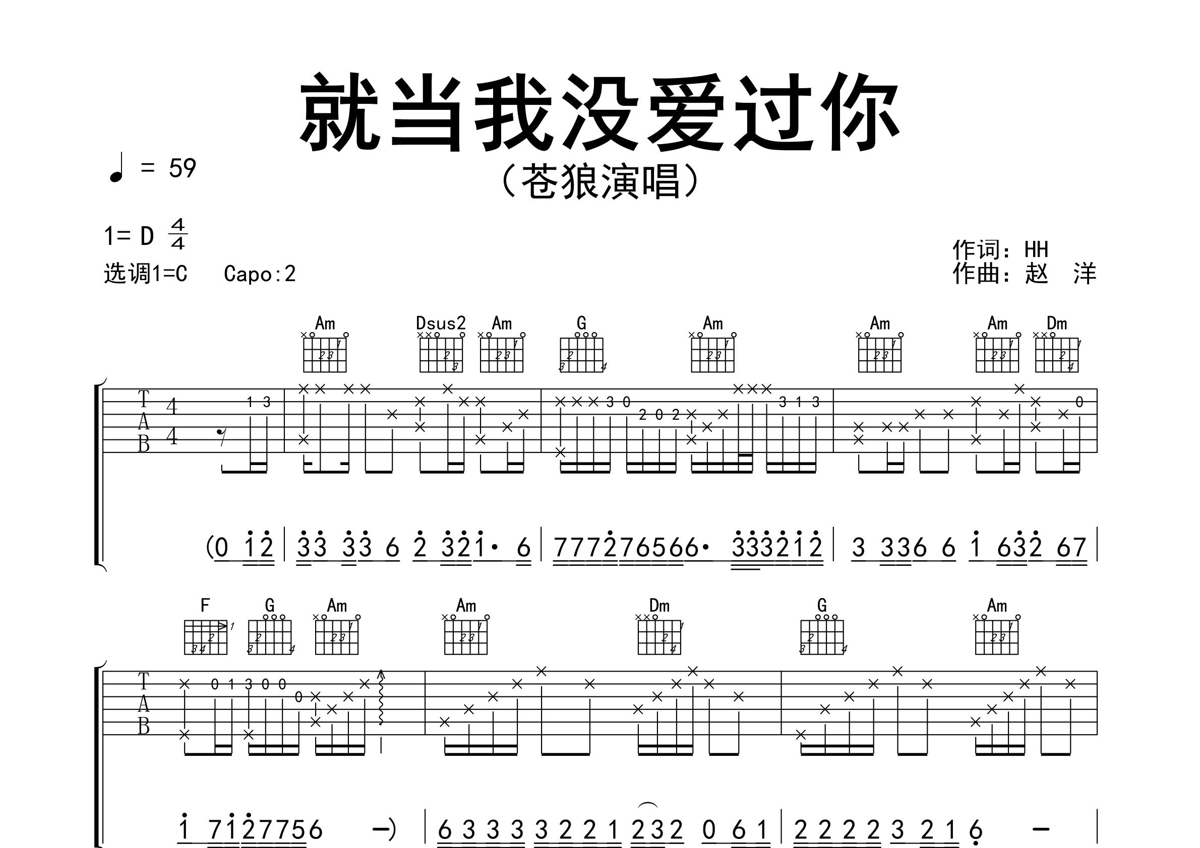 就当我没爱过你吉他谱预览图