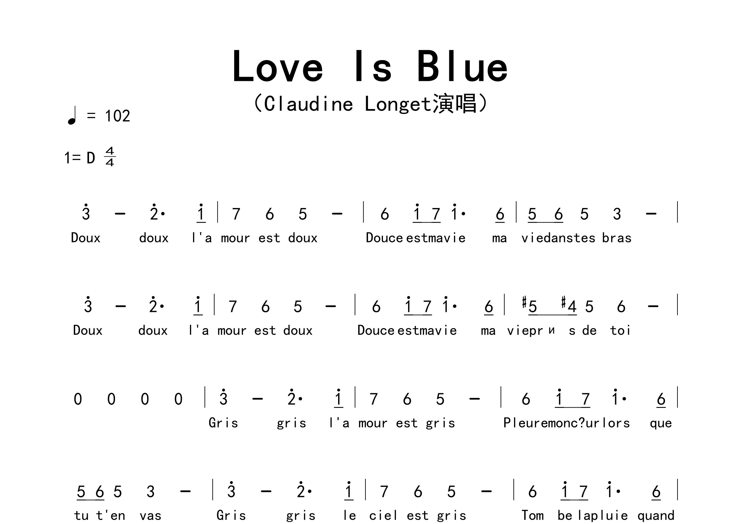 Love-Is-Blue歌曲简谱预览图