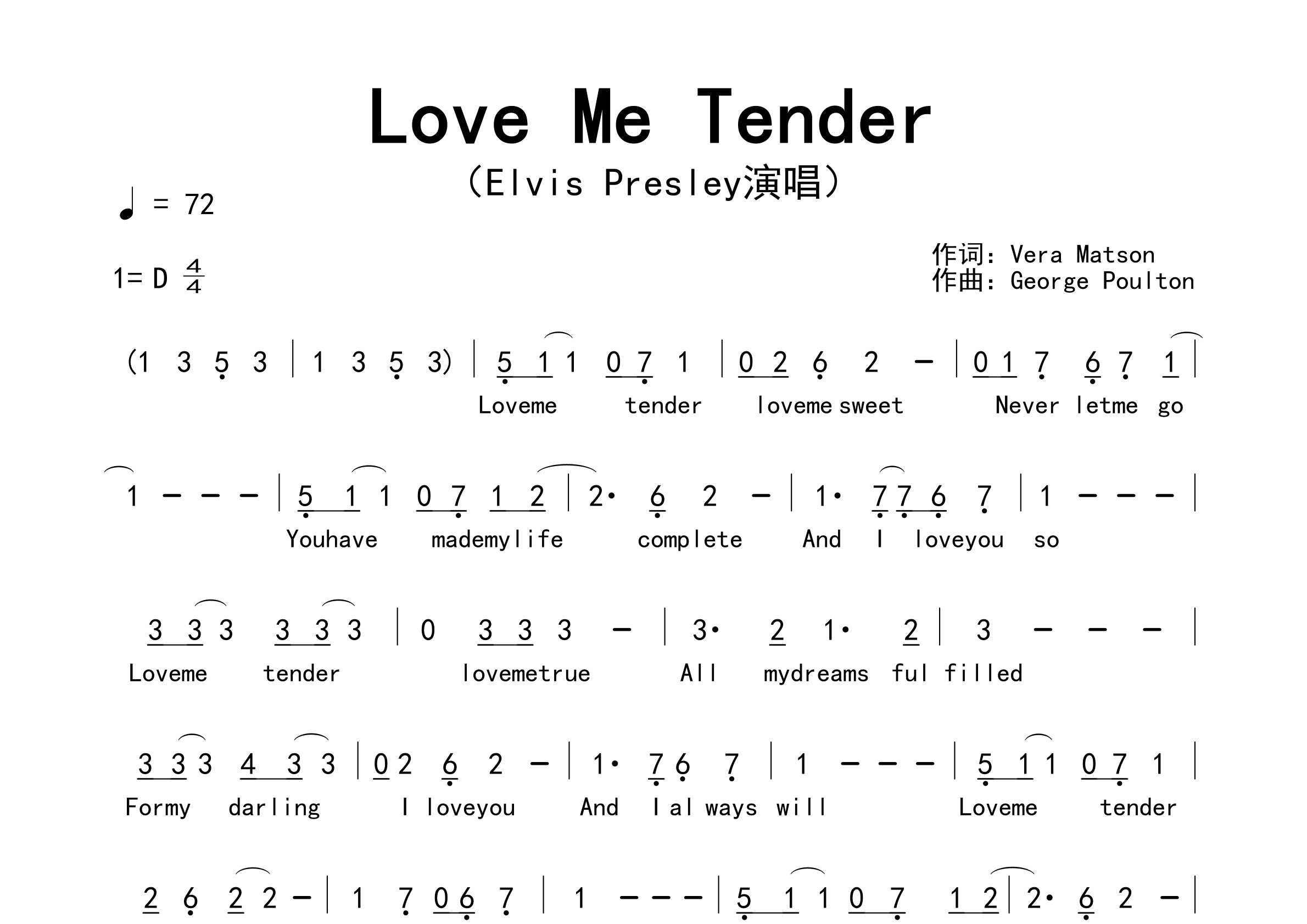 Love-Me-Tender歌曲简谱预览图
