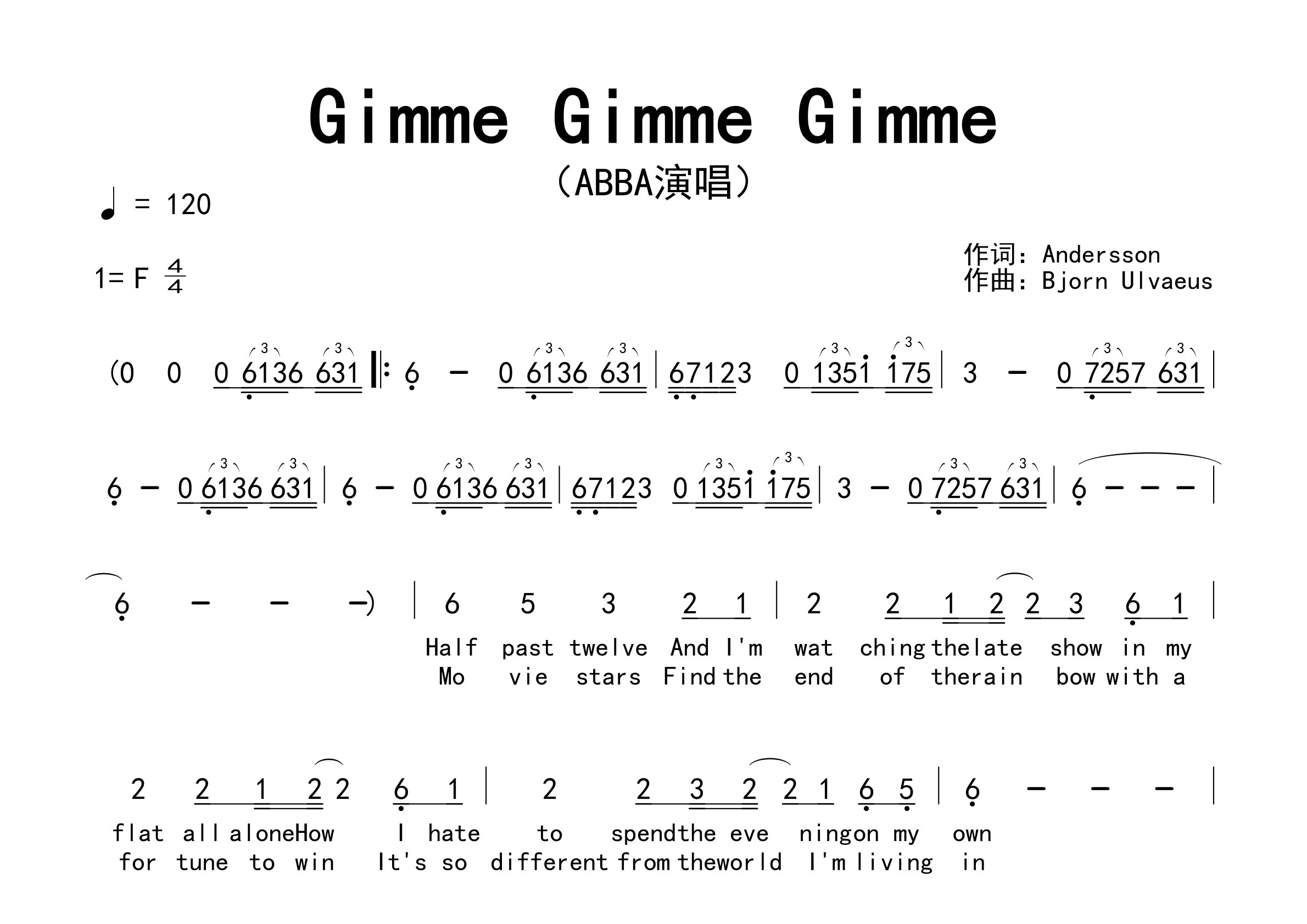Gimme-Gimme-Gimme歌曲简谱预览图