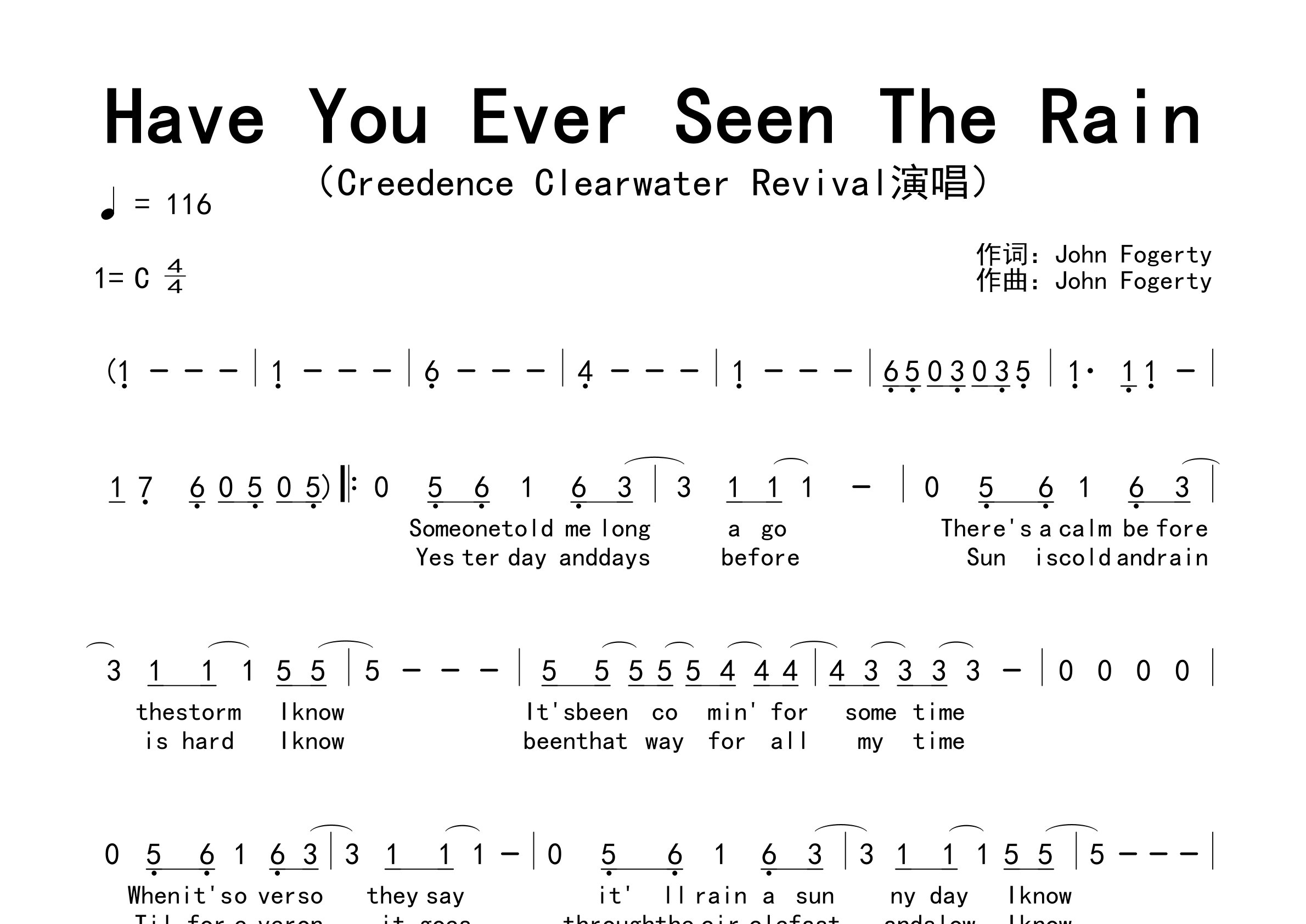 Have-You-Ever-Seen-The-Rain歌曲简谱预览图