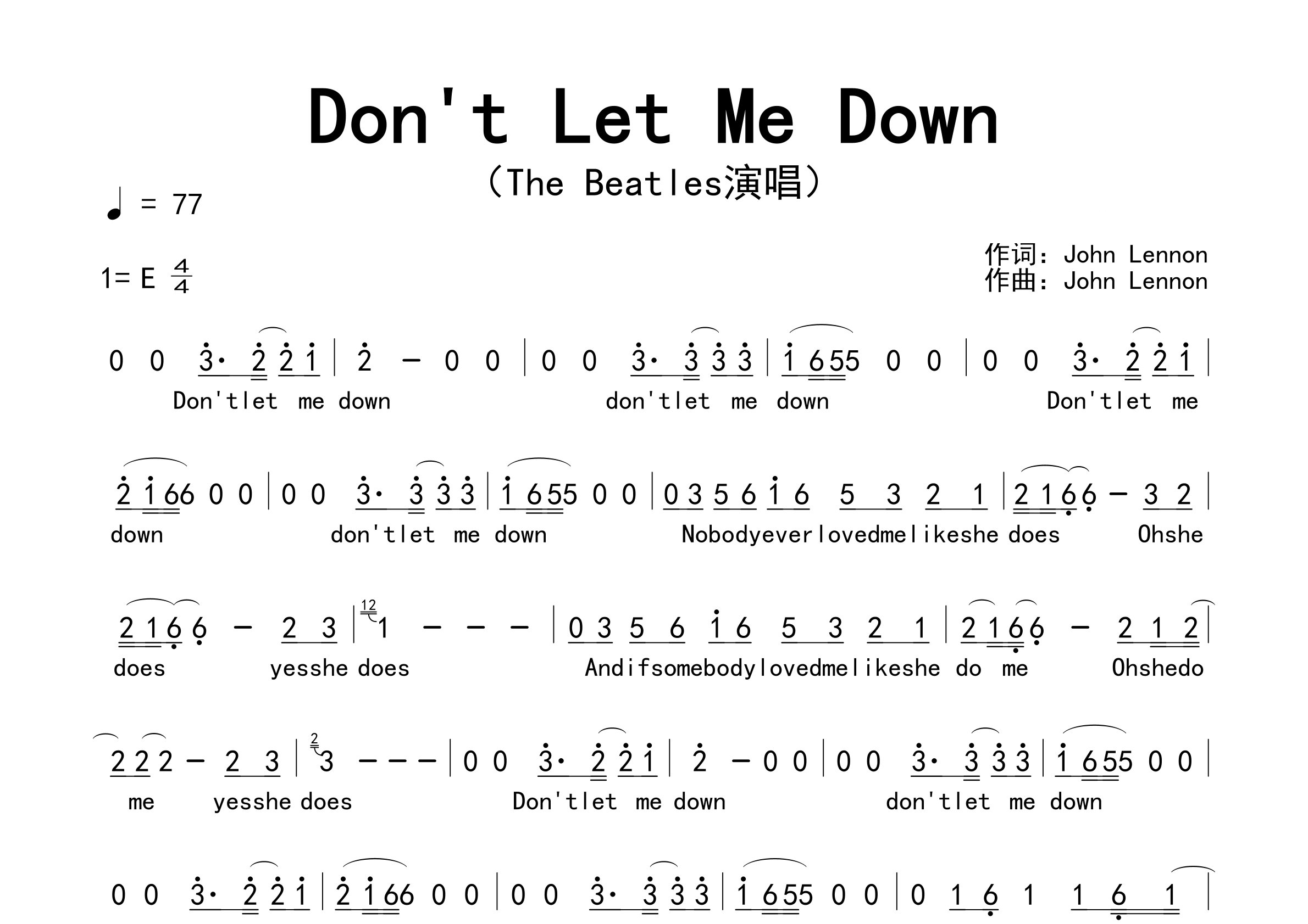 Don't-Let-Me-Down歌曲简谱预览图