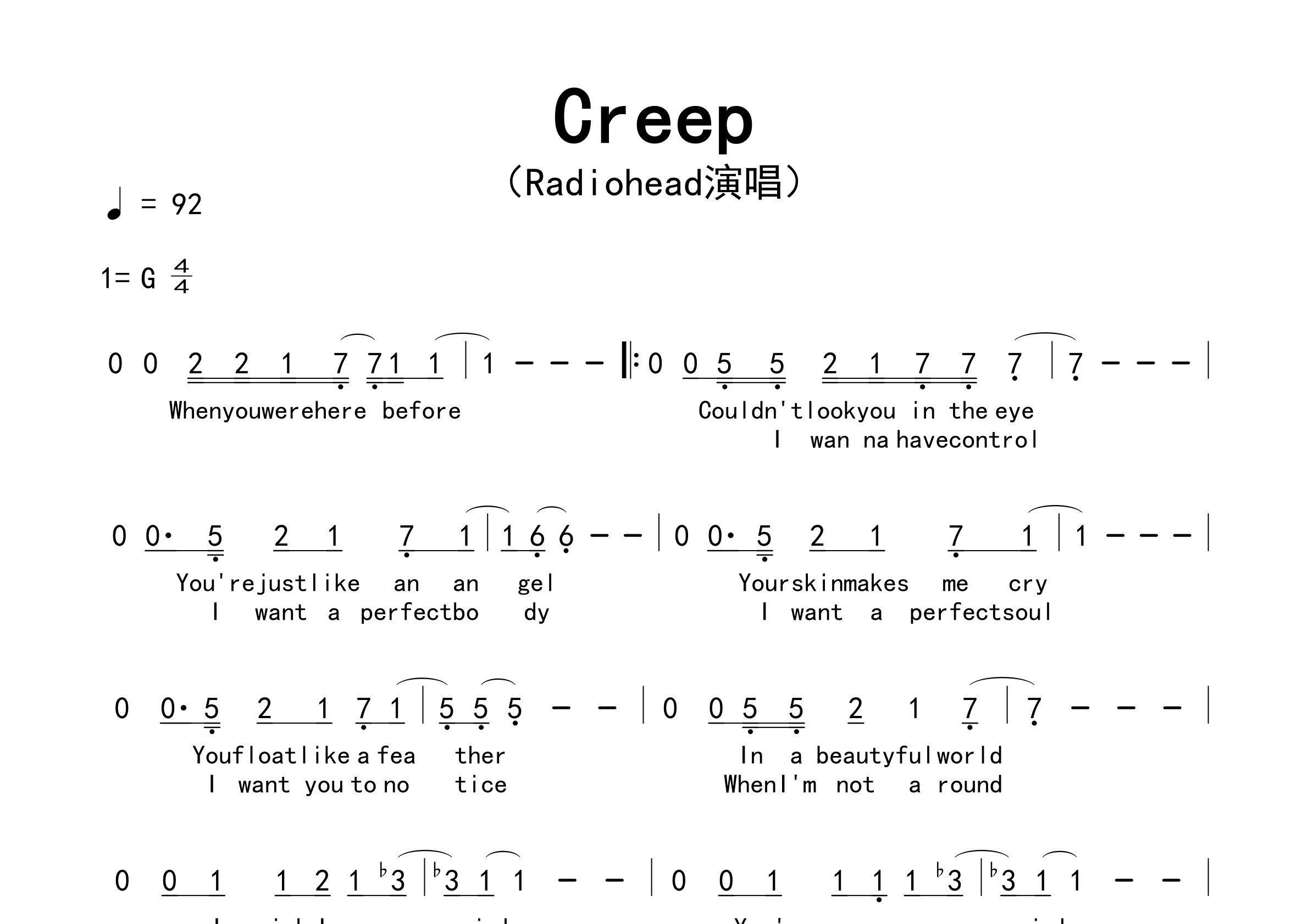 Creep歌曲简谱预览图