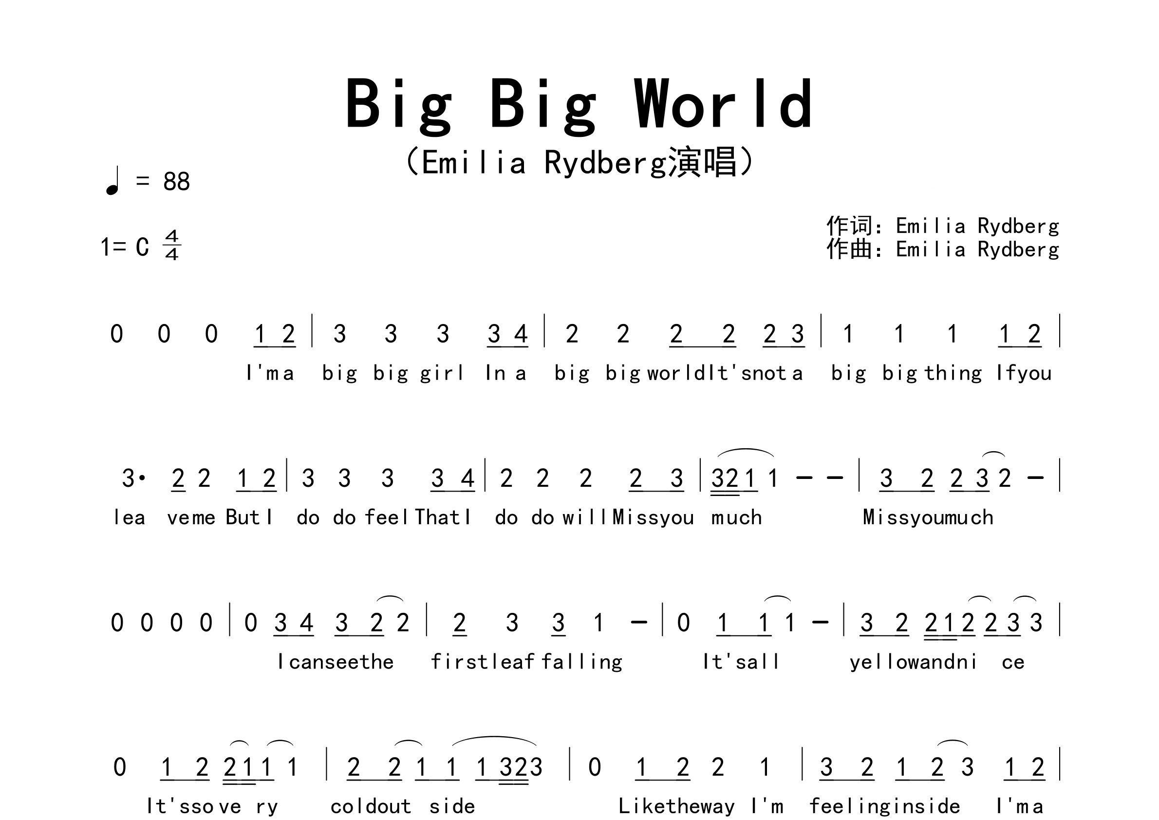 Big-Big-World歌曲简谱预览图