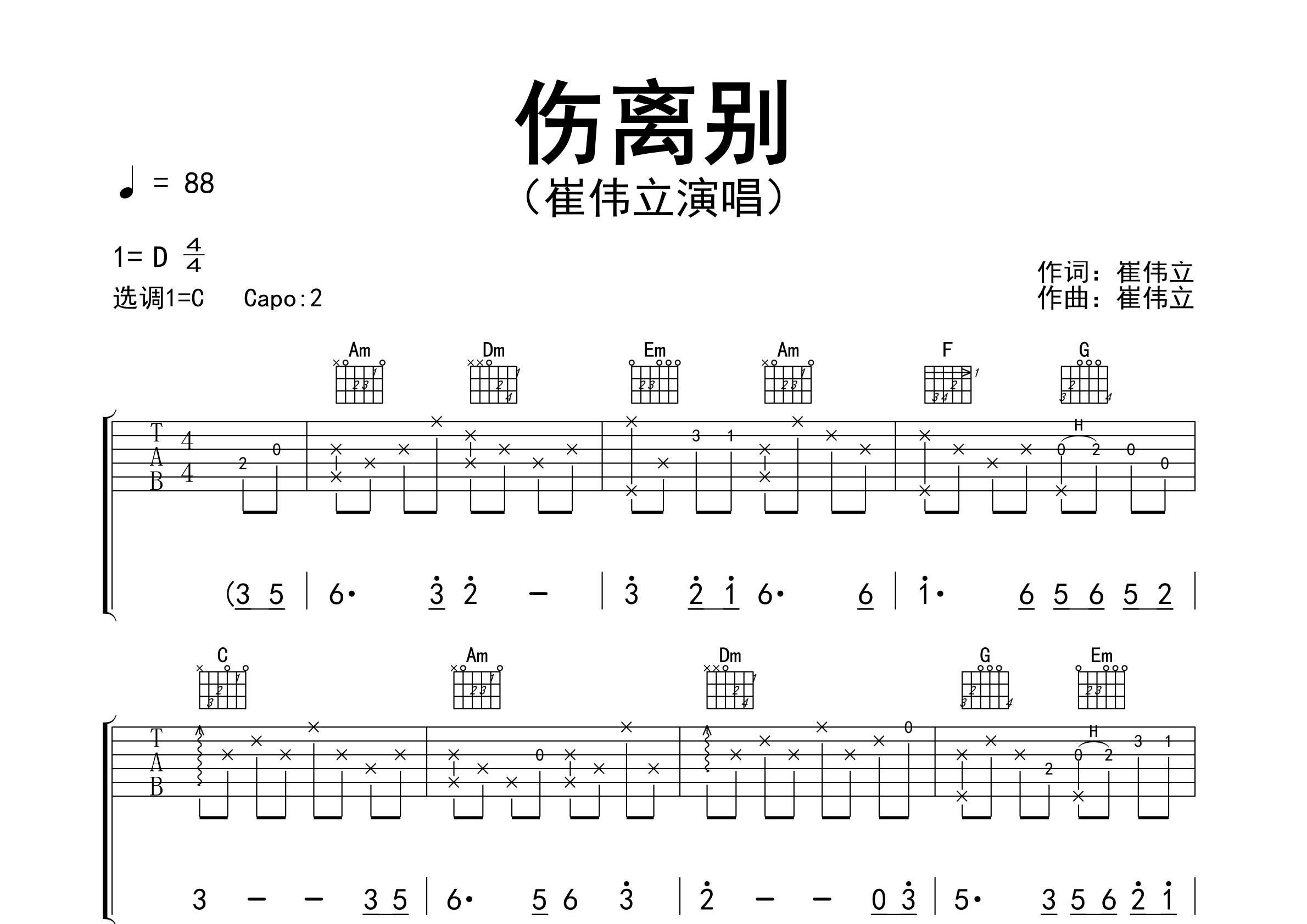 伤离别吉他谱预览图