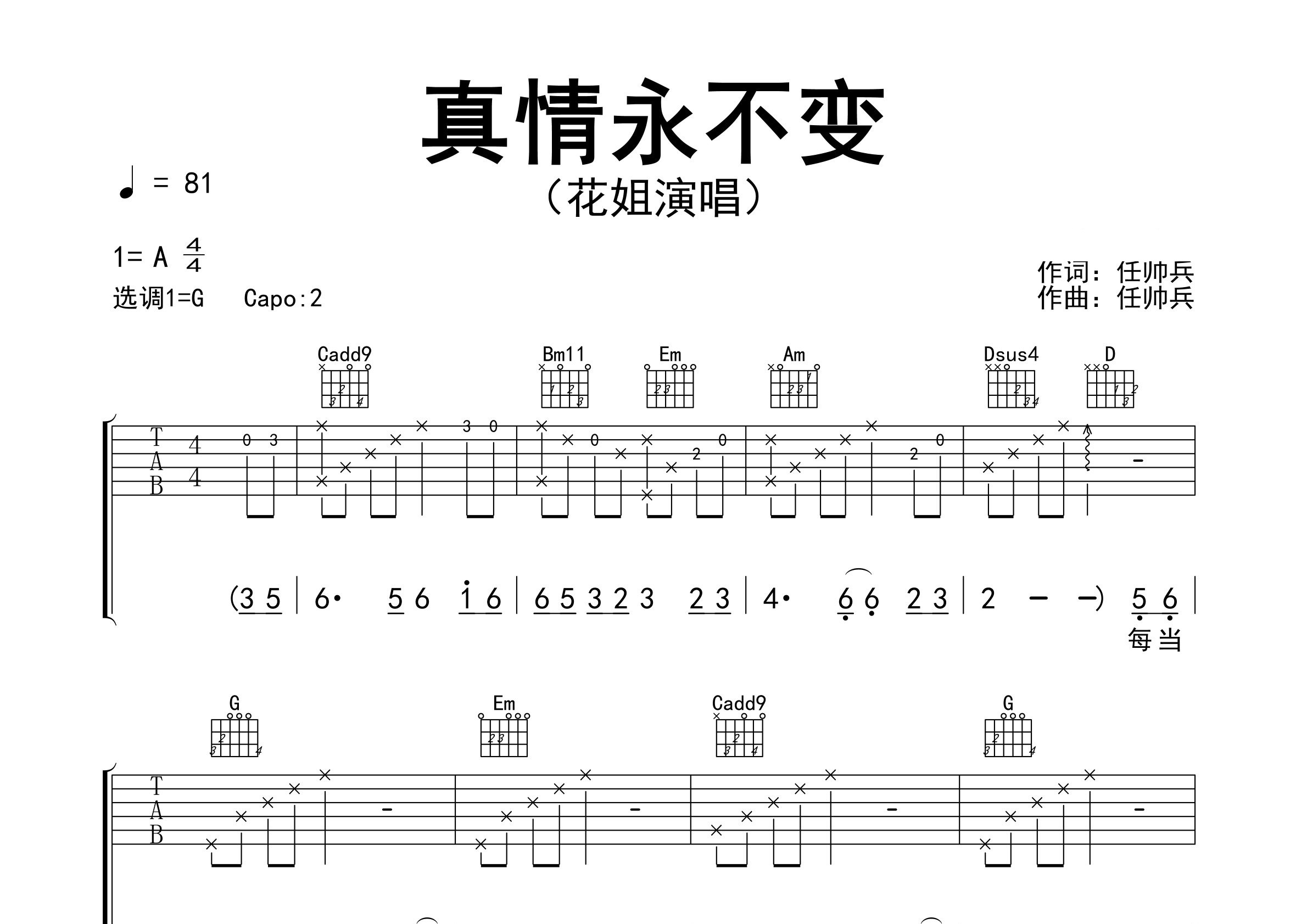 真情永不变吉他谱预览图