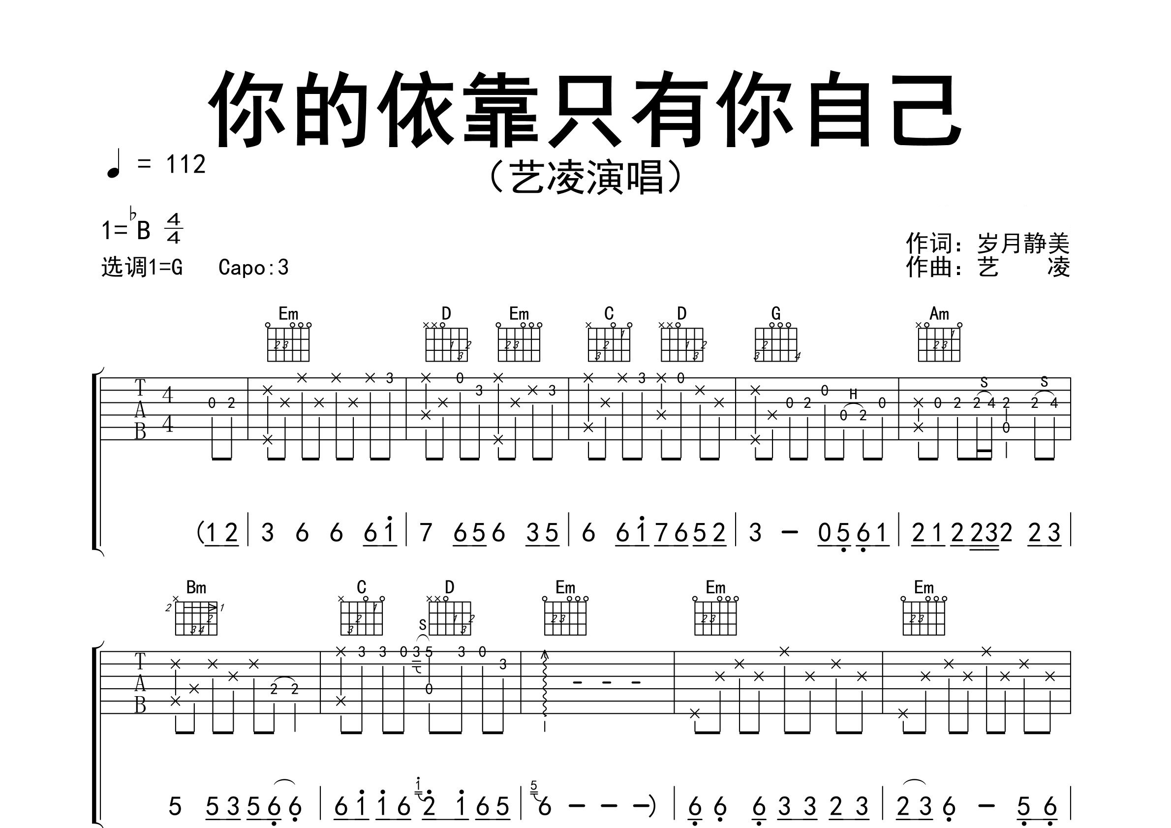 你的依靠只有你自己吉他谱预览图