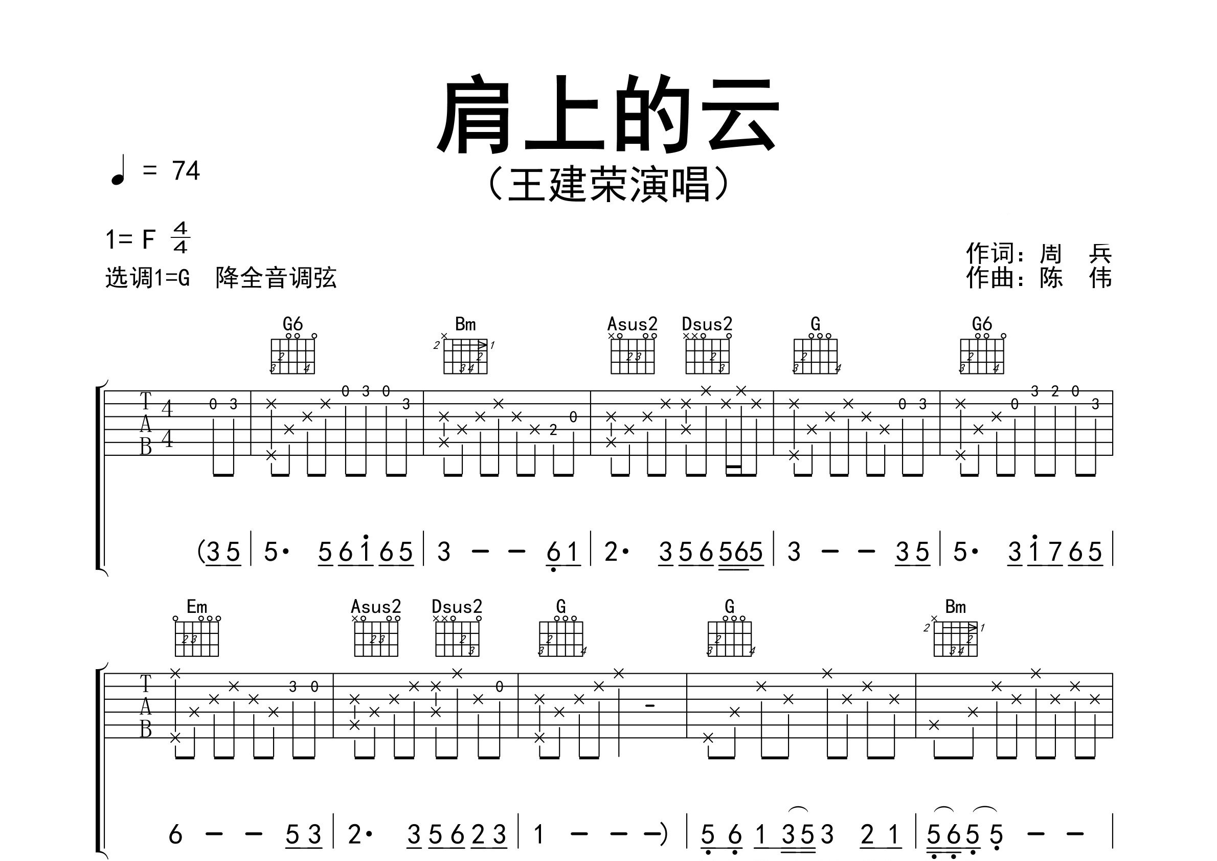 肩上的云吉他谱预览图
