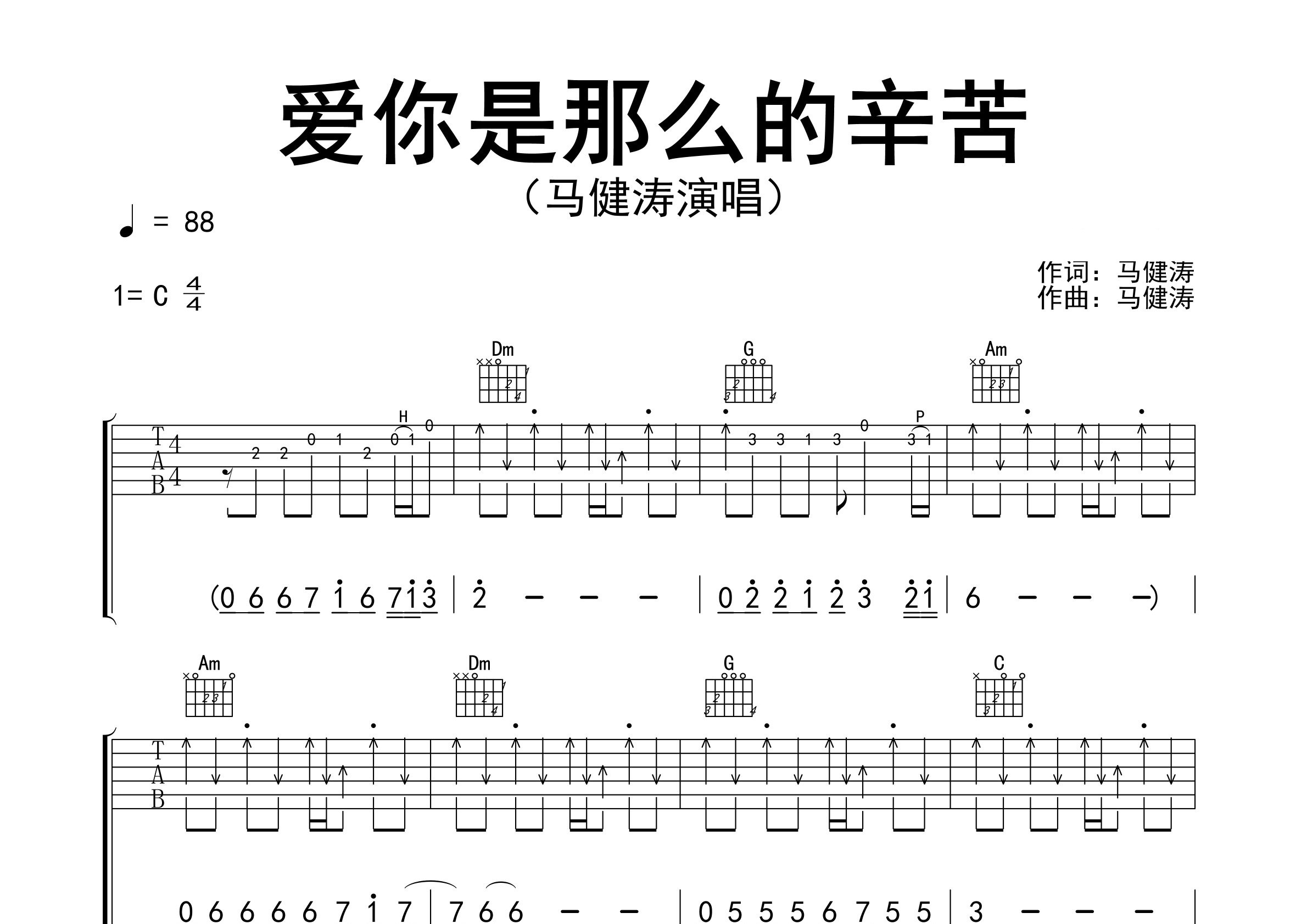 爱你是那么的辛苦吉他谱预览图