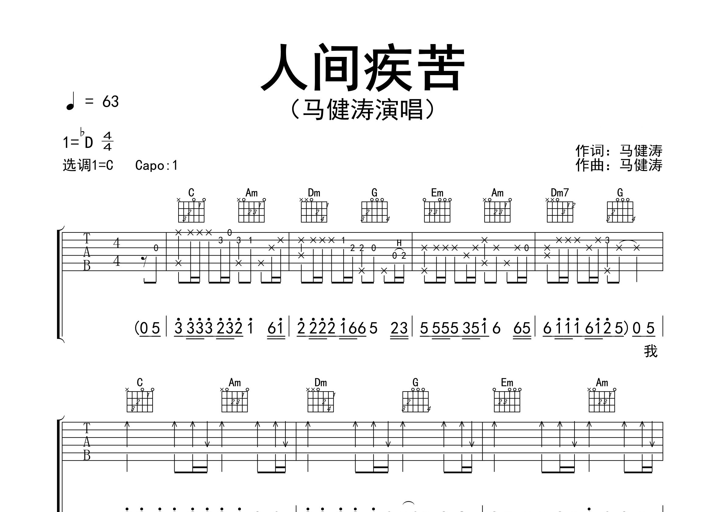 人间疾苦吉他谱预览图