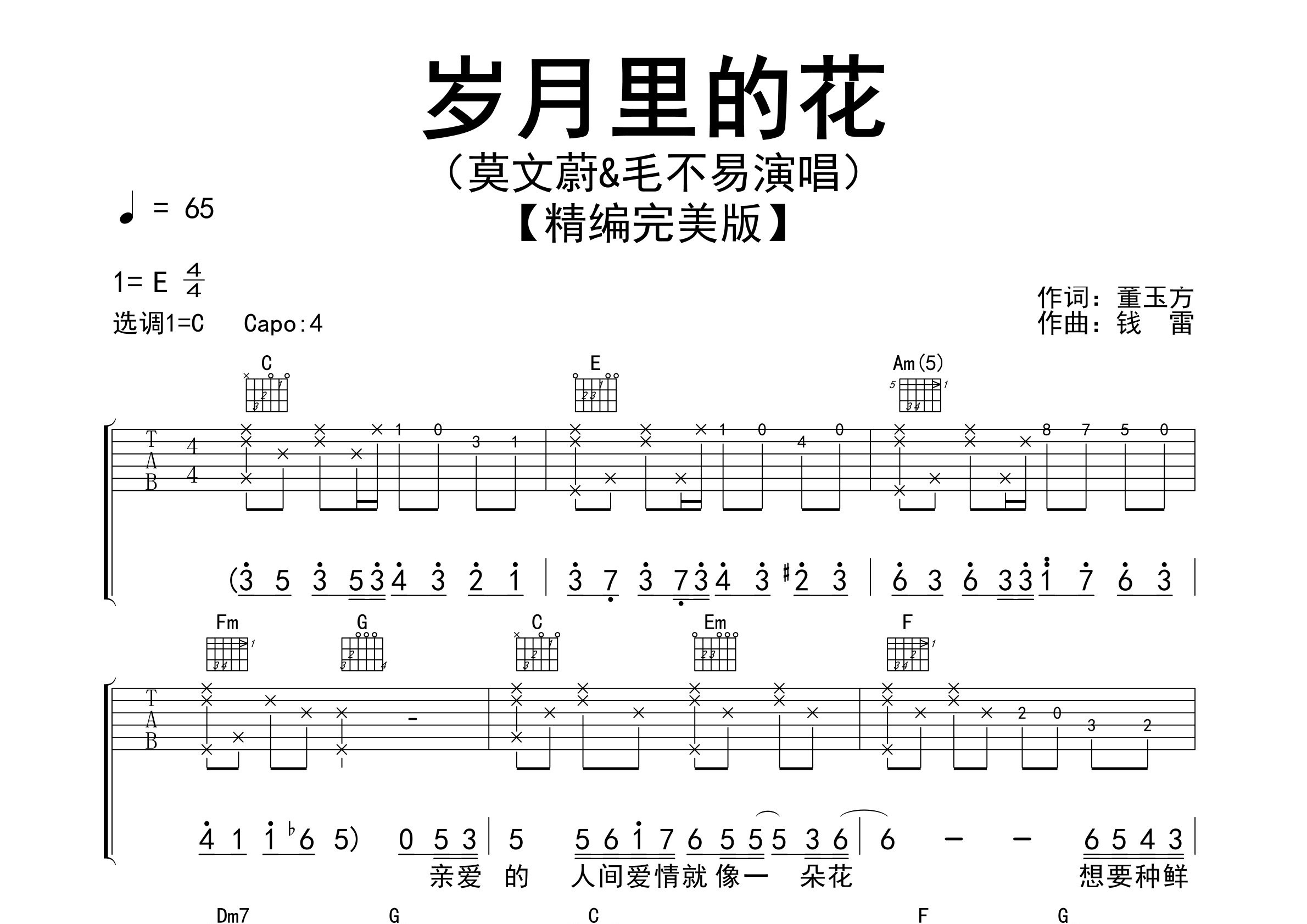 岁月里的花吉他谱预览图