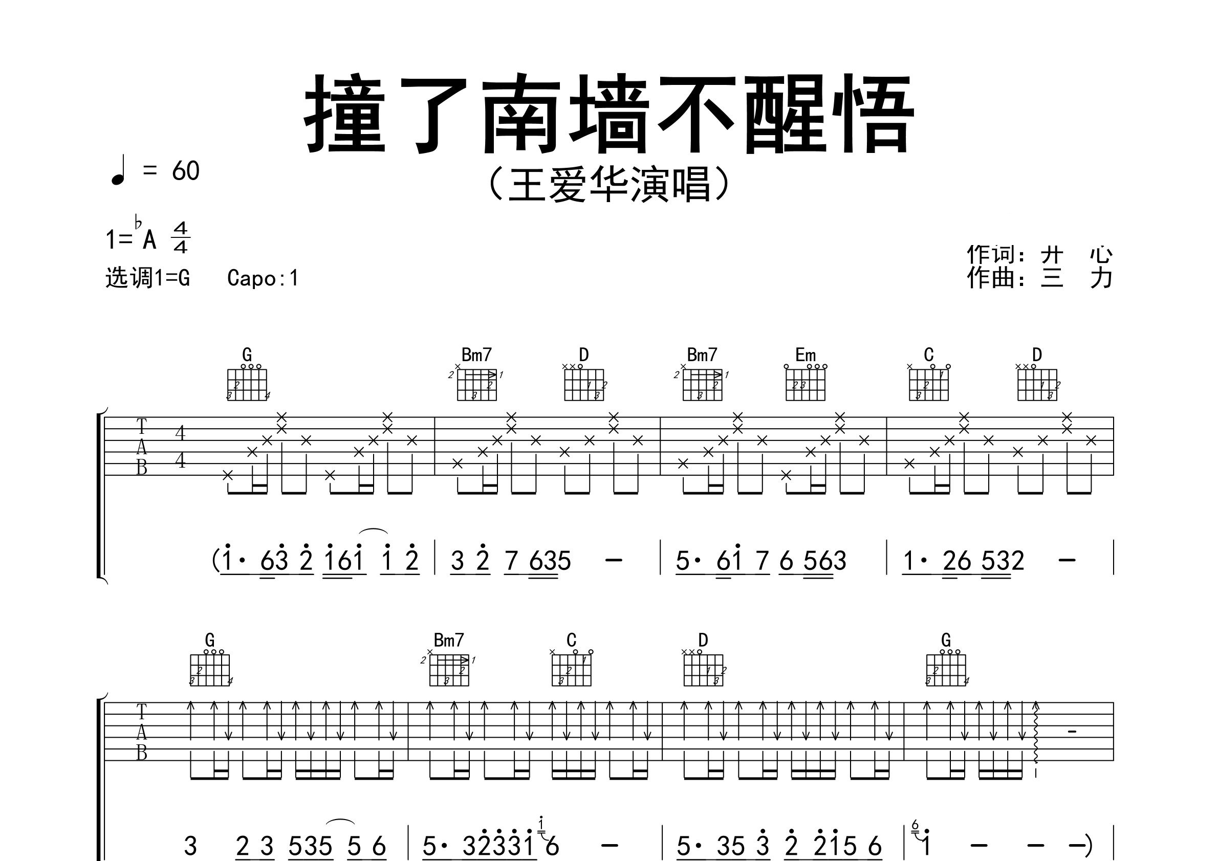 撞了南墙不醒悟吉他谱预览图