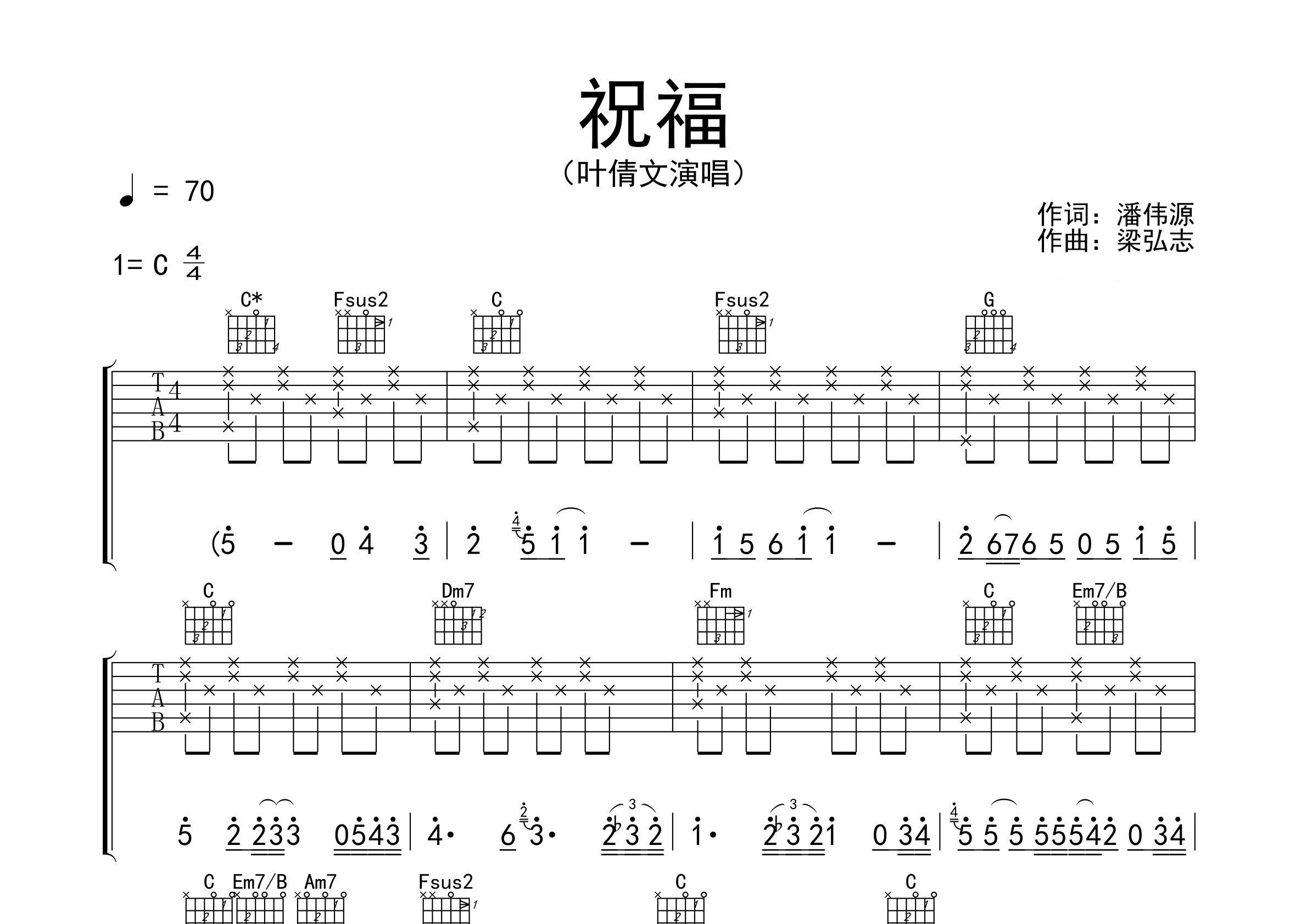 祝福吉他谱预览图