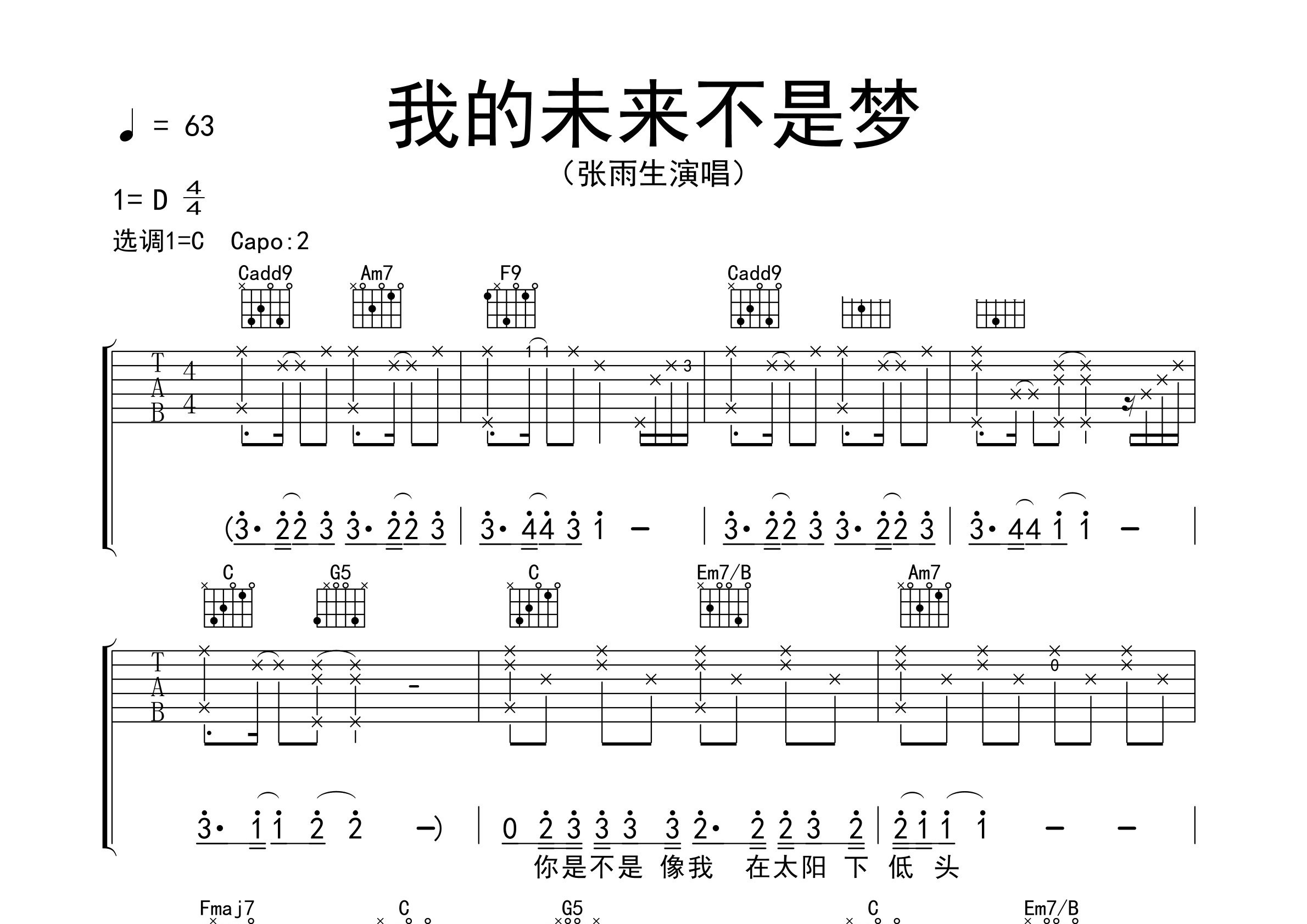 我的未来不是梦吉他谱预览图