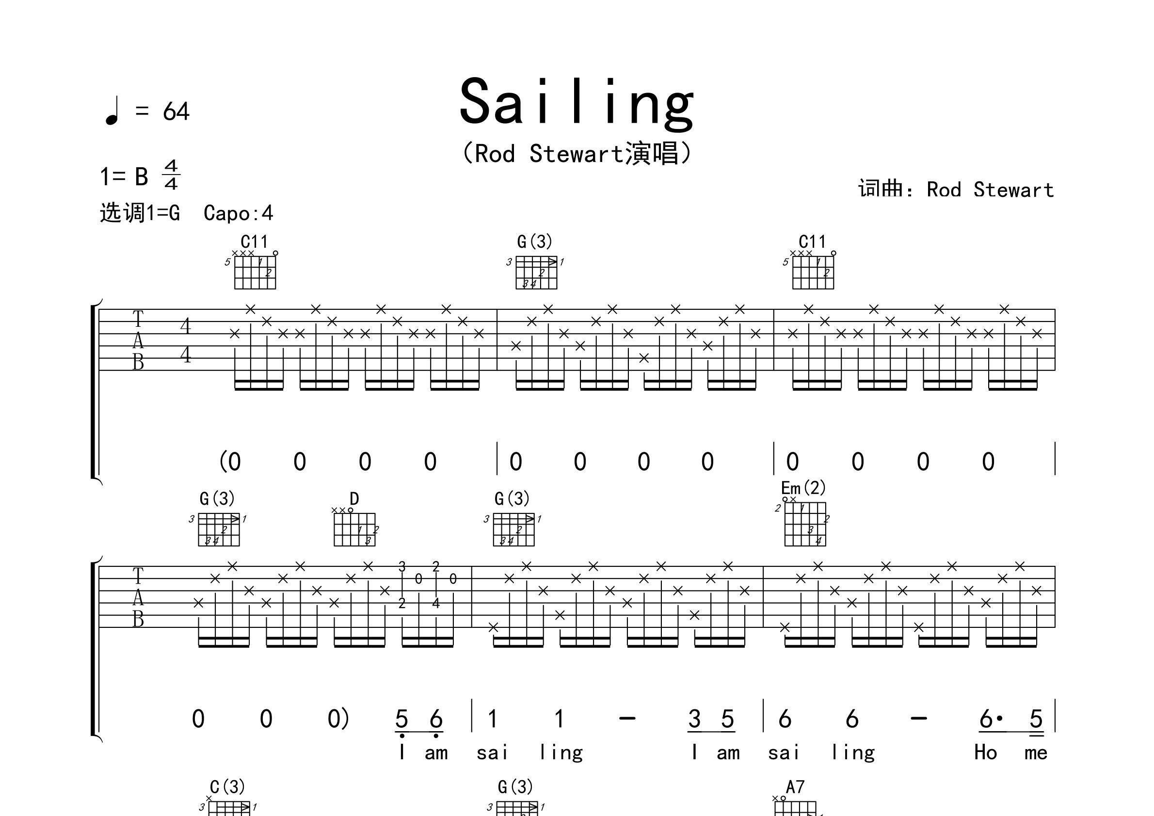 Sailing吉他谱预览图