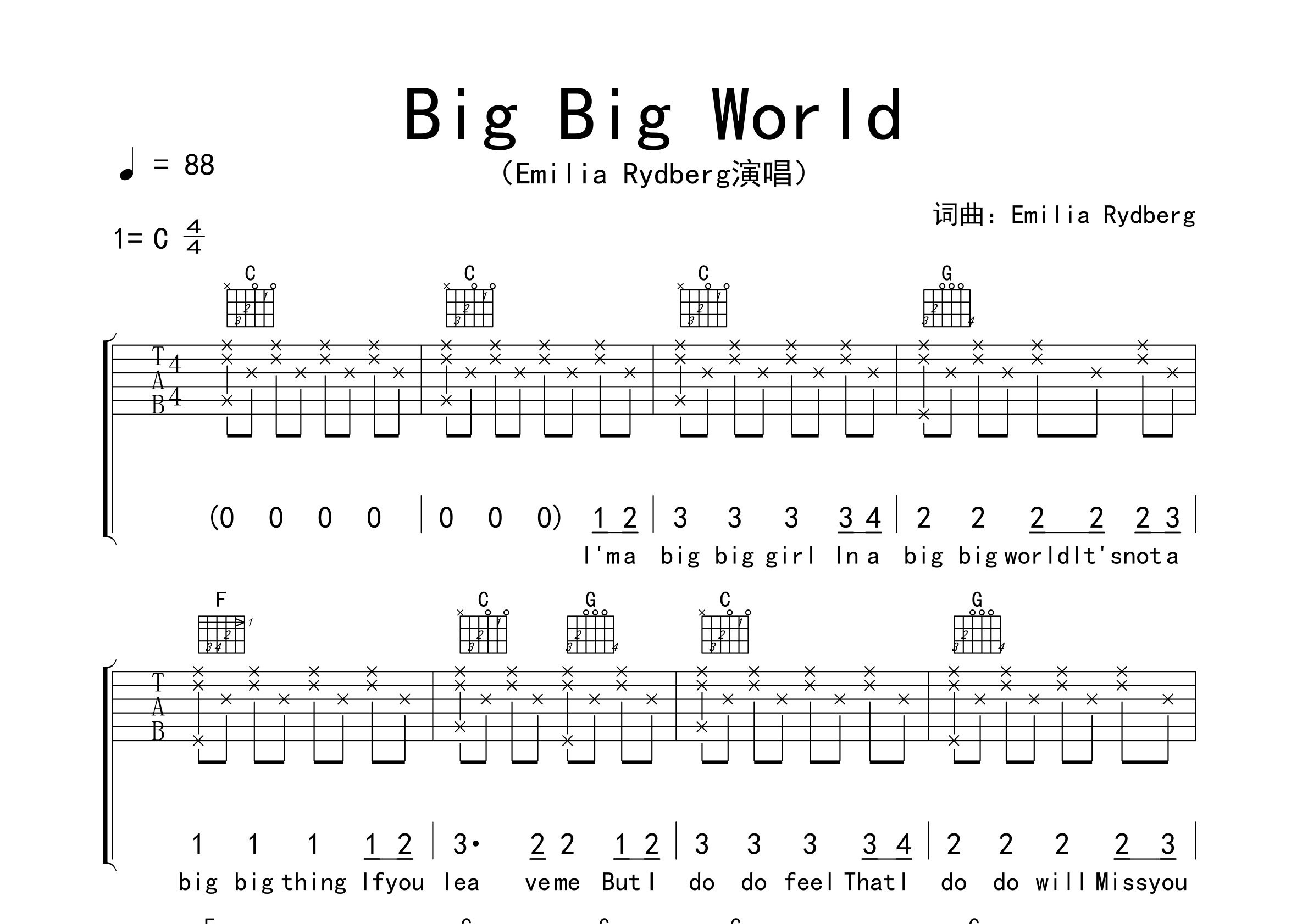 Big-Big-World吉他谱预览图