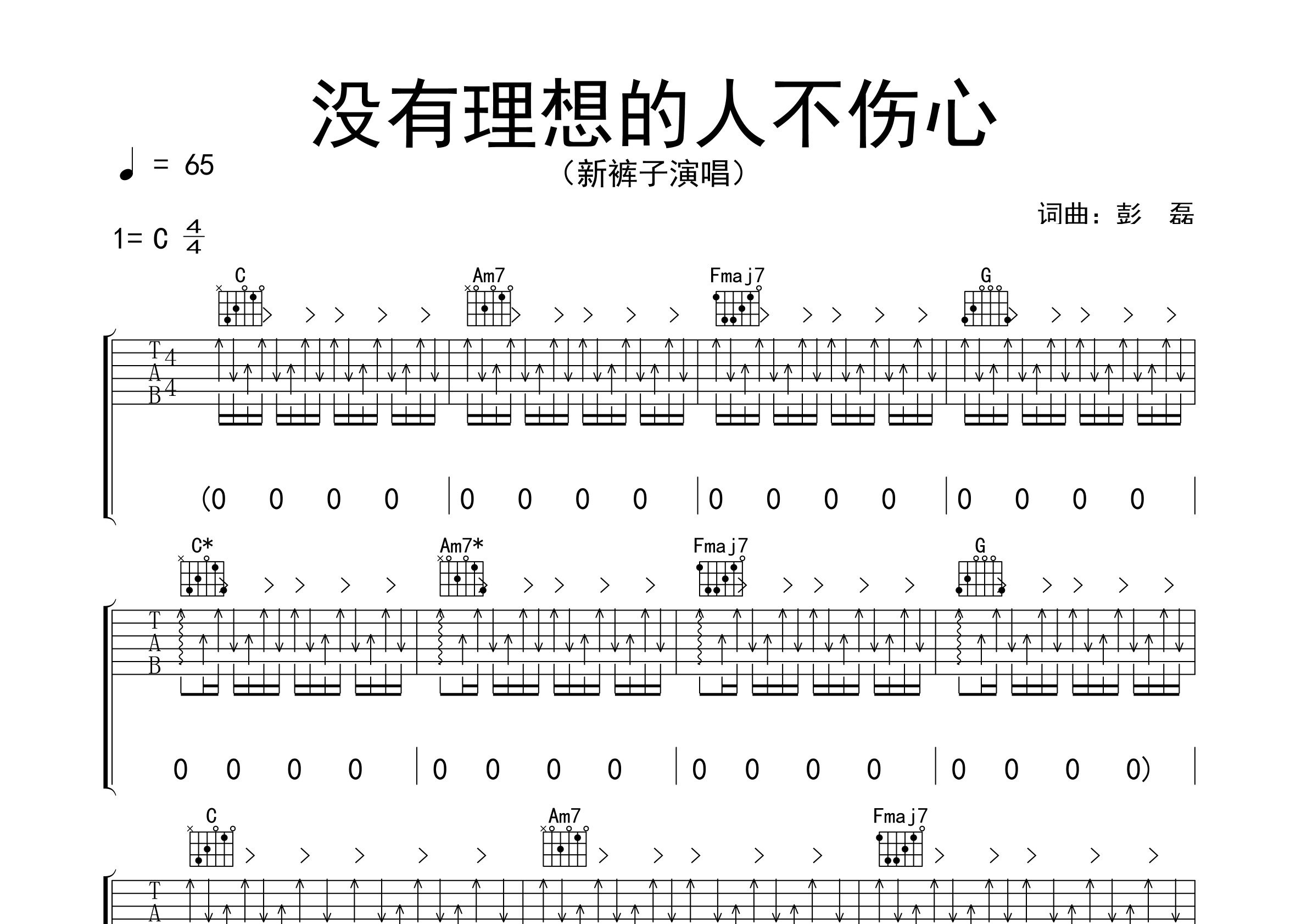 没有理想的人不伤心吉他谱预览图