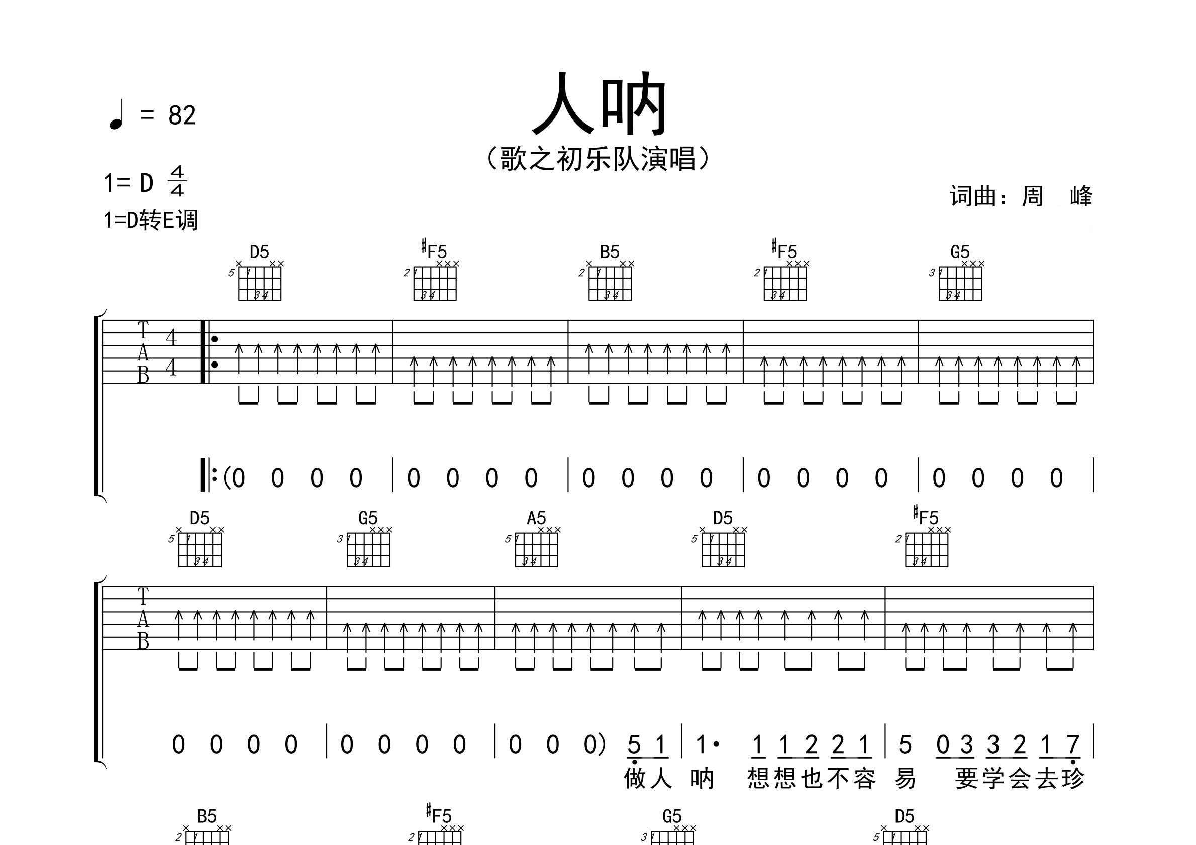 人呐吉他谱预览图