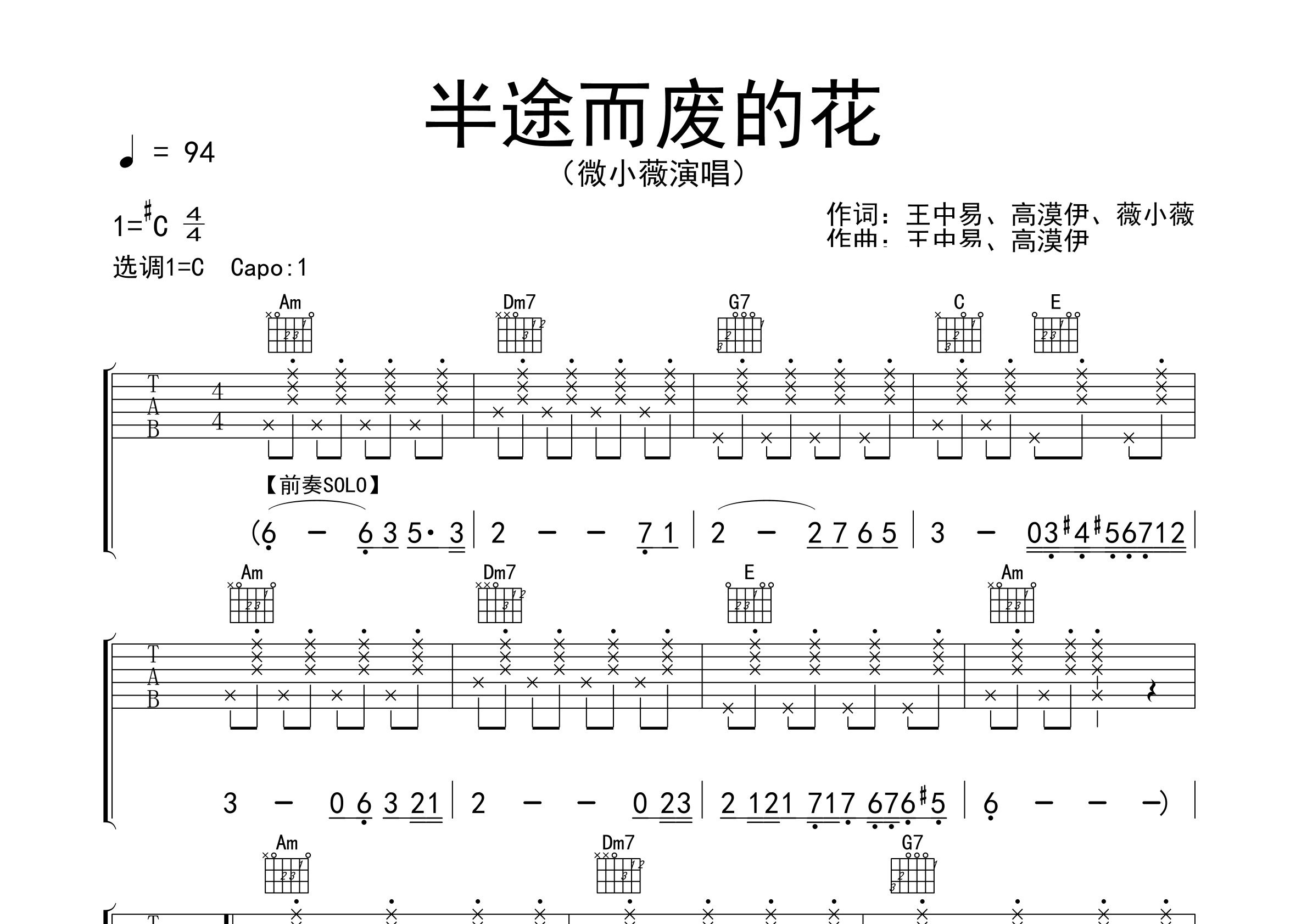 半途而废的花吉他谱预览图