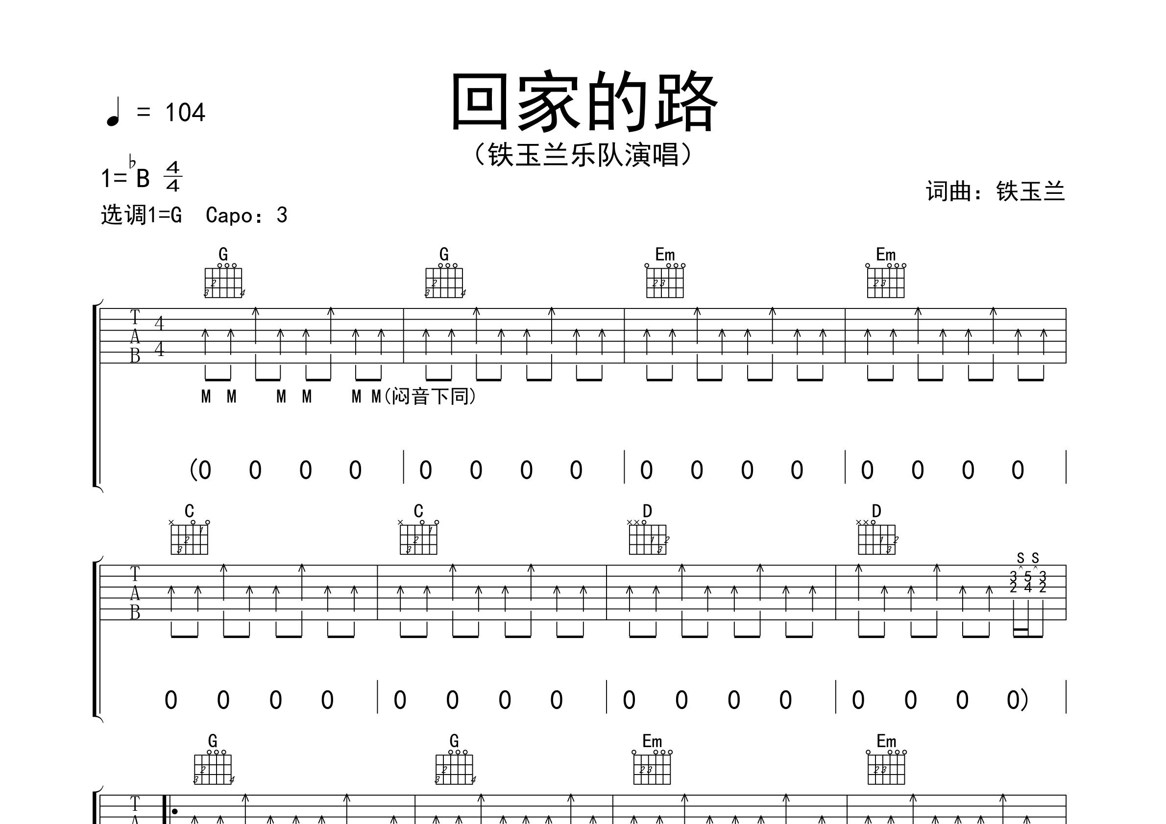 回家的路吉他谱预览图