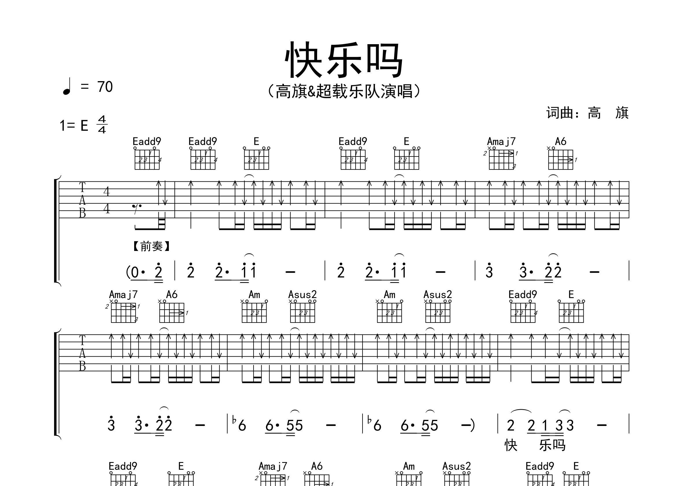 快乐吗吉他谱预览图