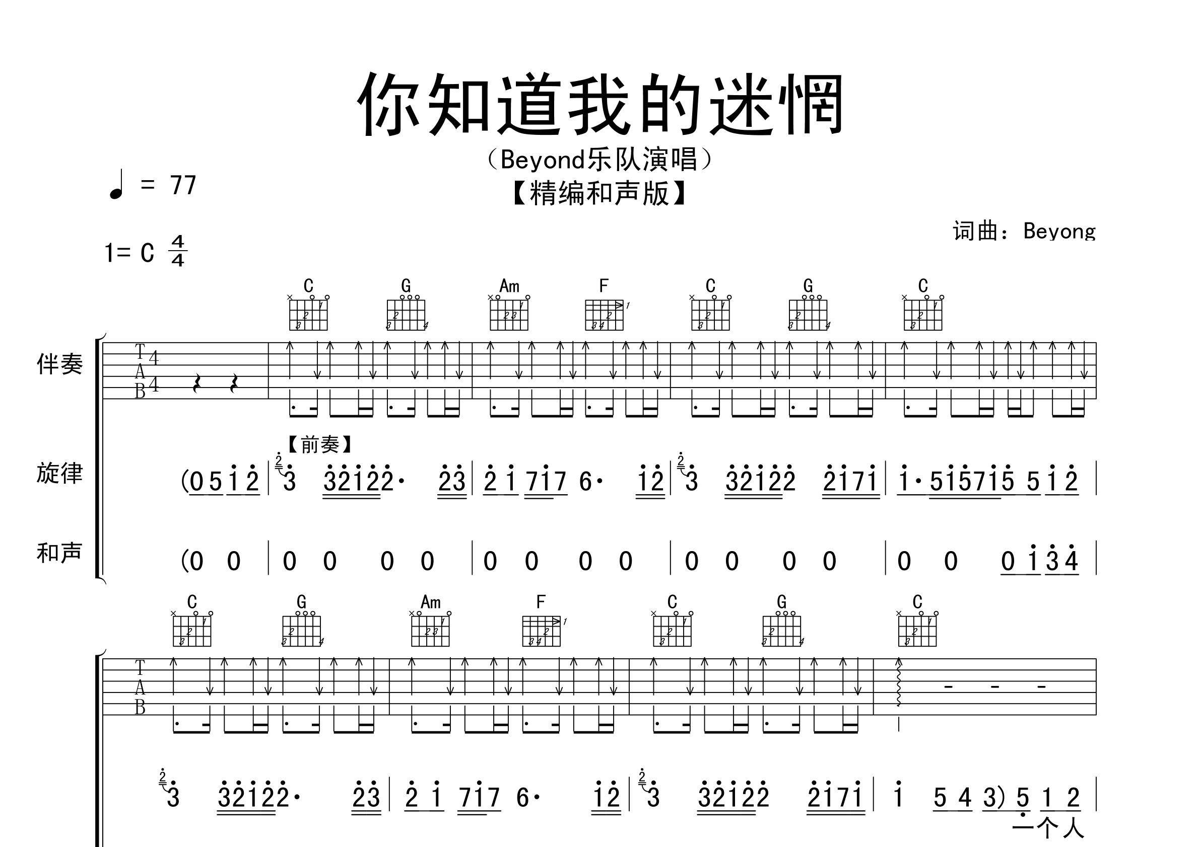 你知道我的迷惘吉他谱预览图