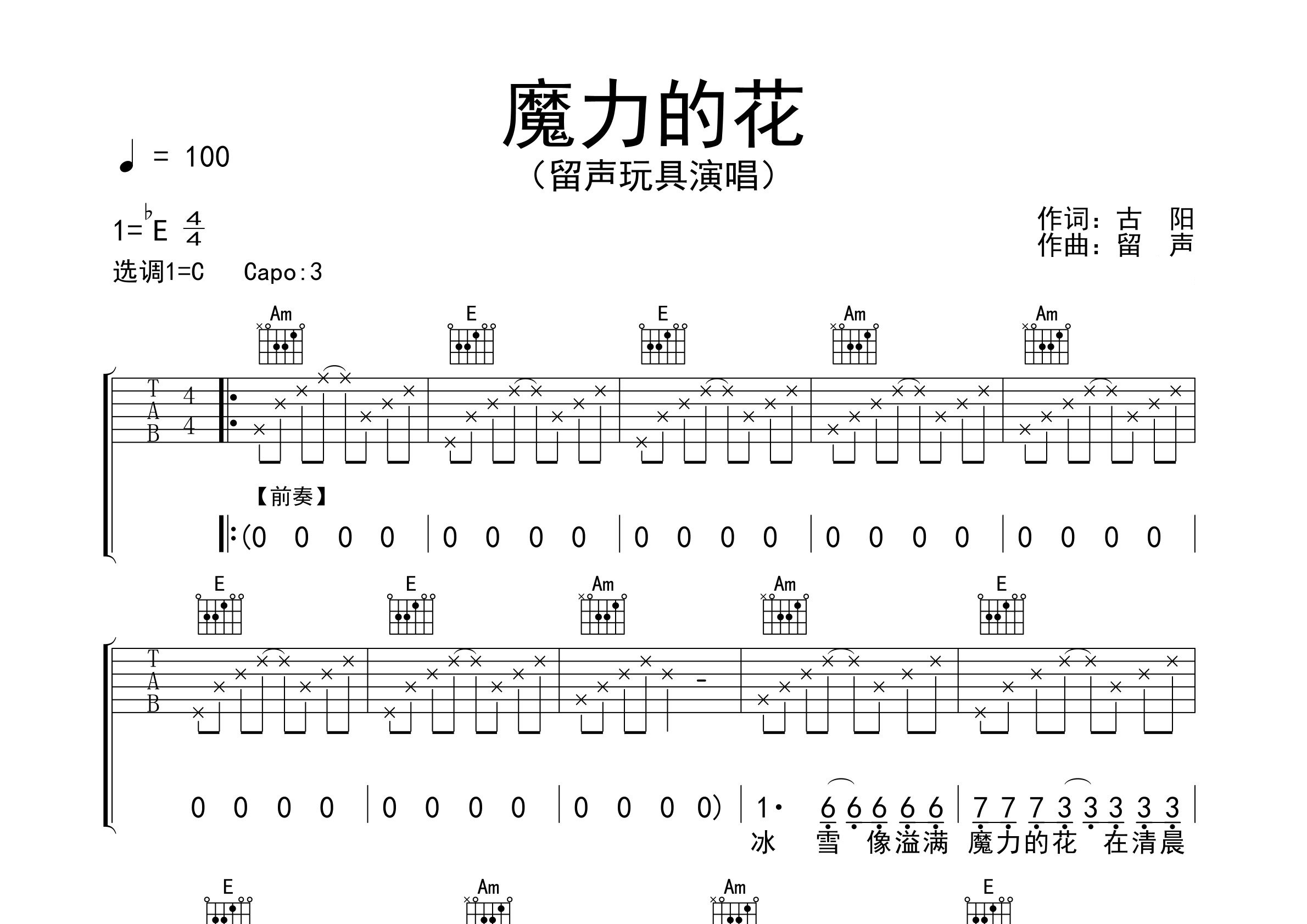 魔力的花吉他谱预览图