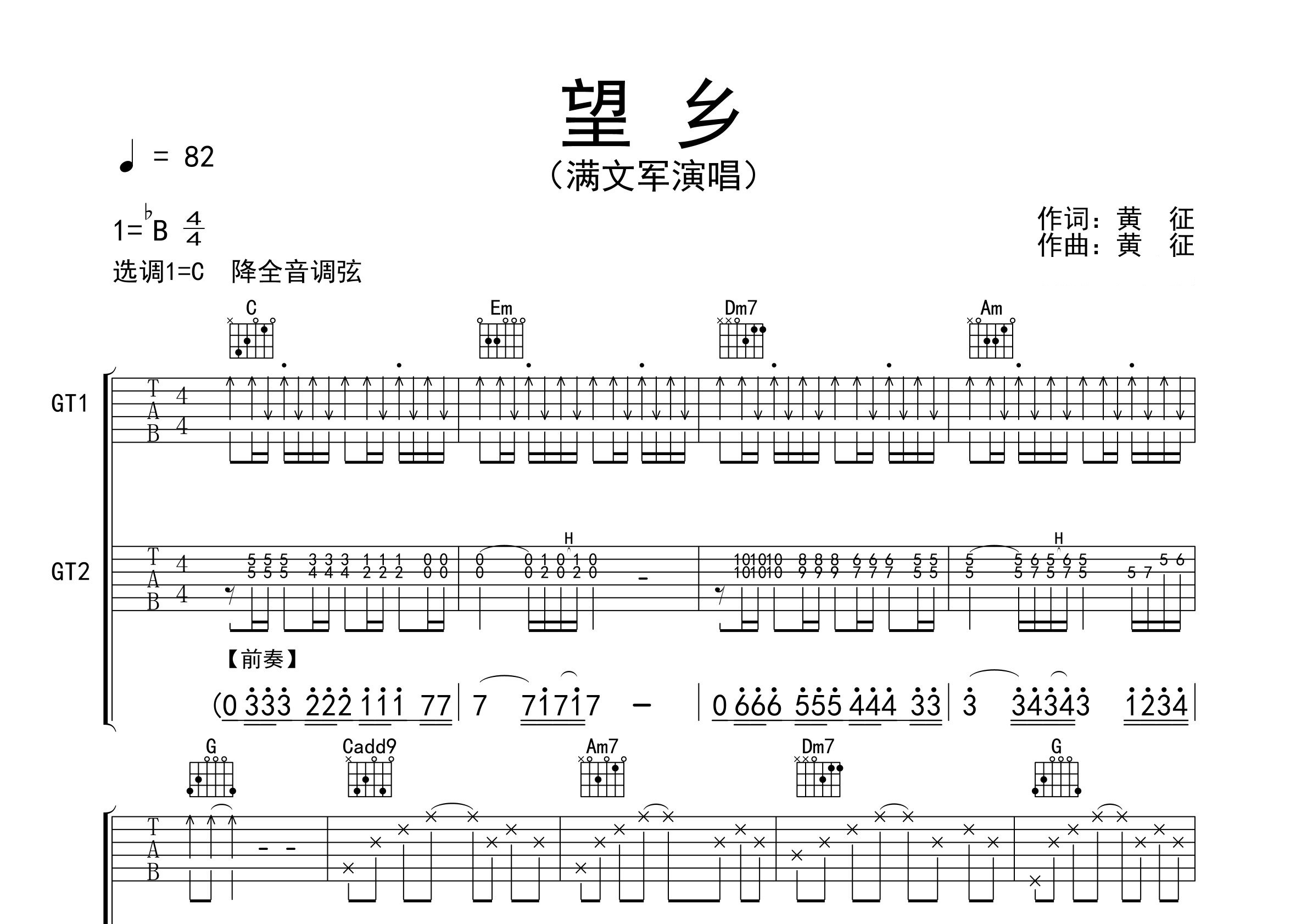 望乡吉他谱预览图