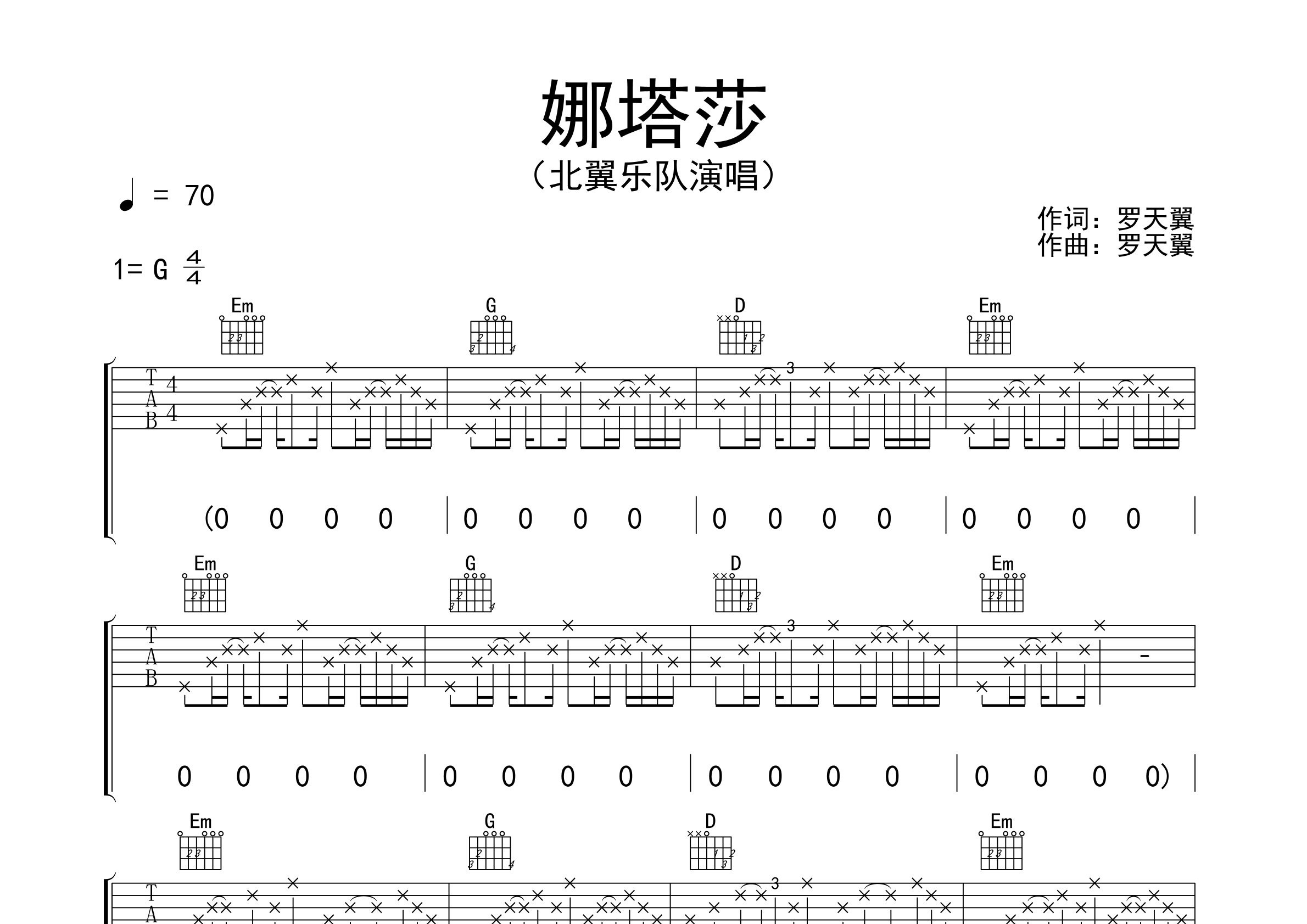 娜塔莎吉他谱预览图