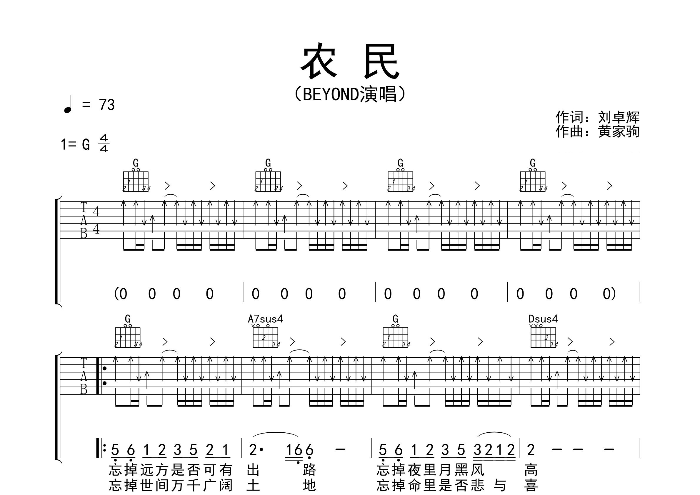 农民吉他谱预览图