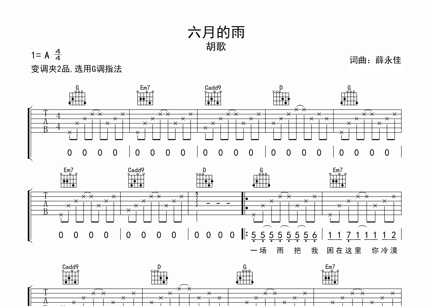 六月的雨吉他谱预览图