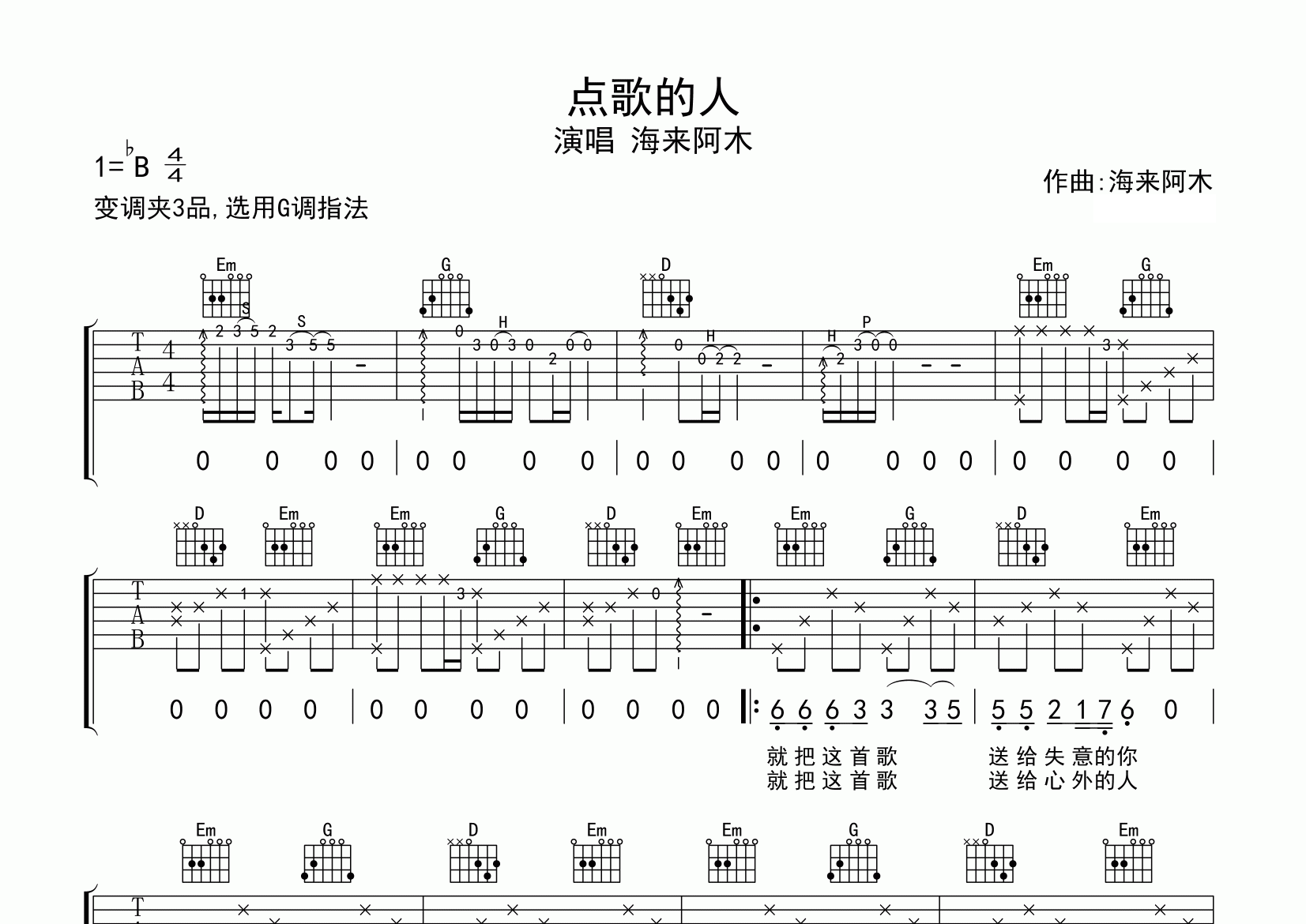 点歌的人吉他谱预览图