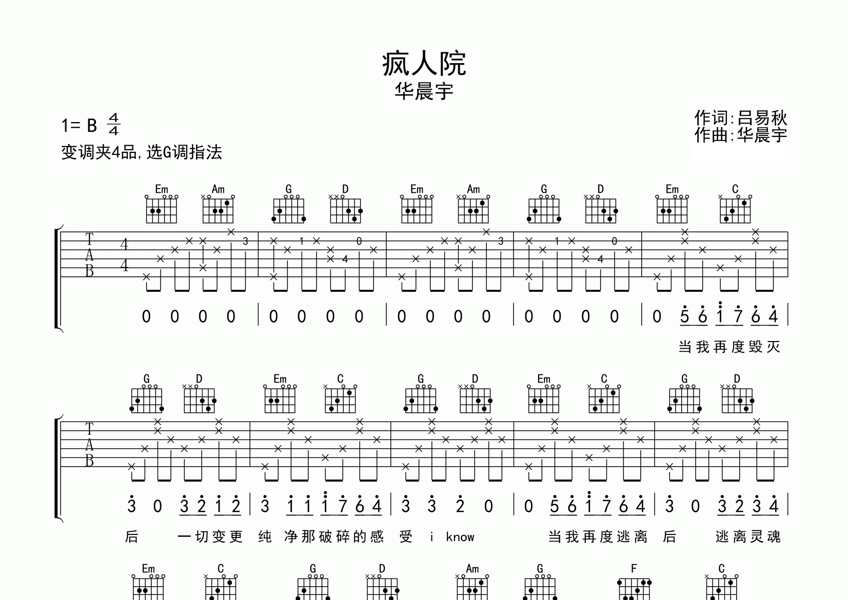 疯人院吉他谱预览图