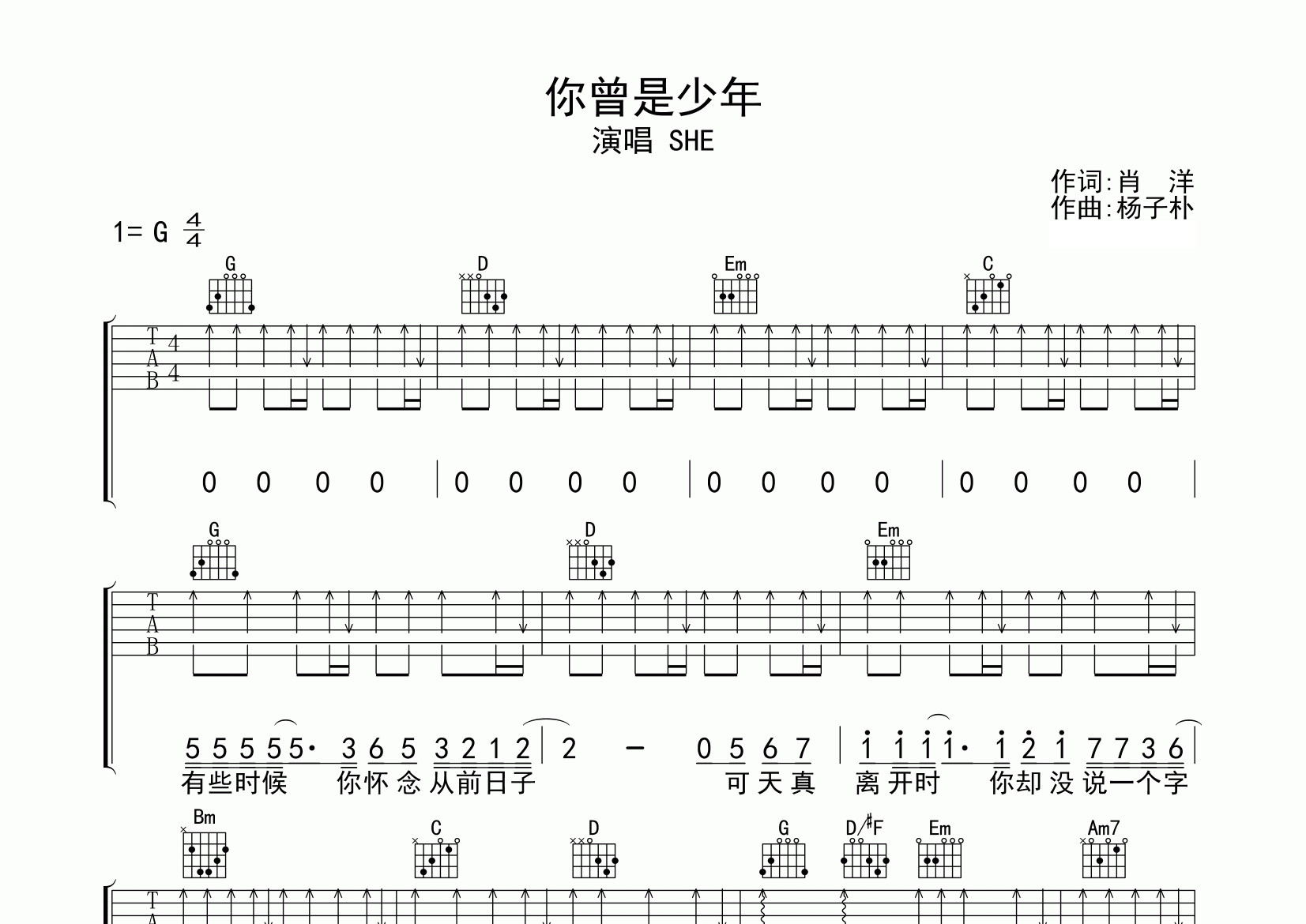 你曾是少年吉他谱预览图