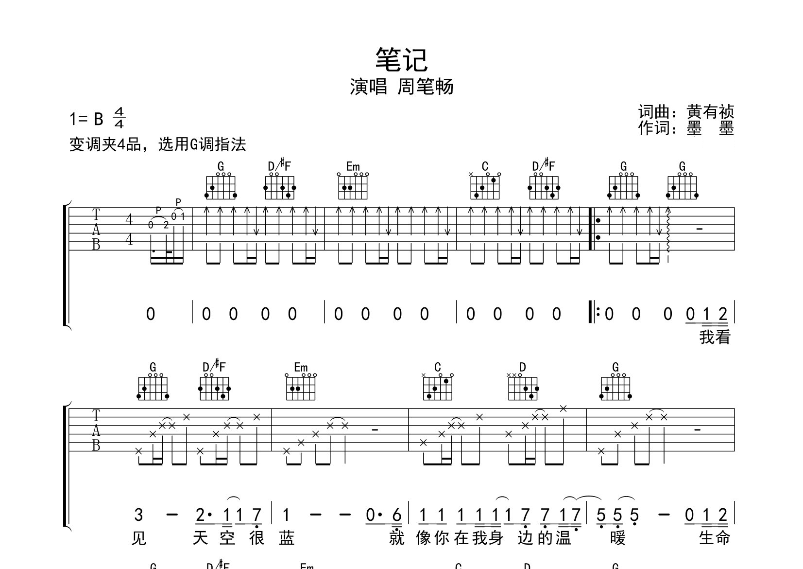 笔记吉他谱预览图