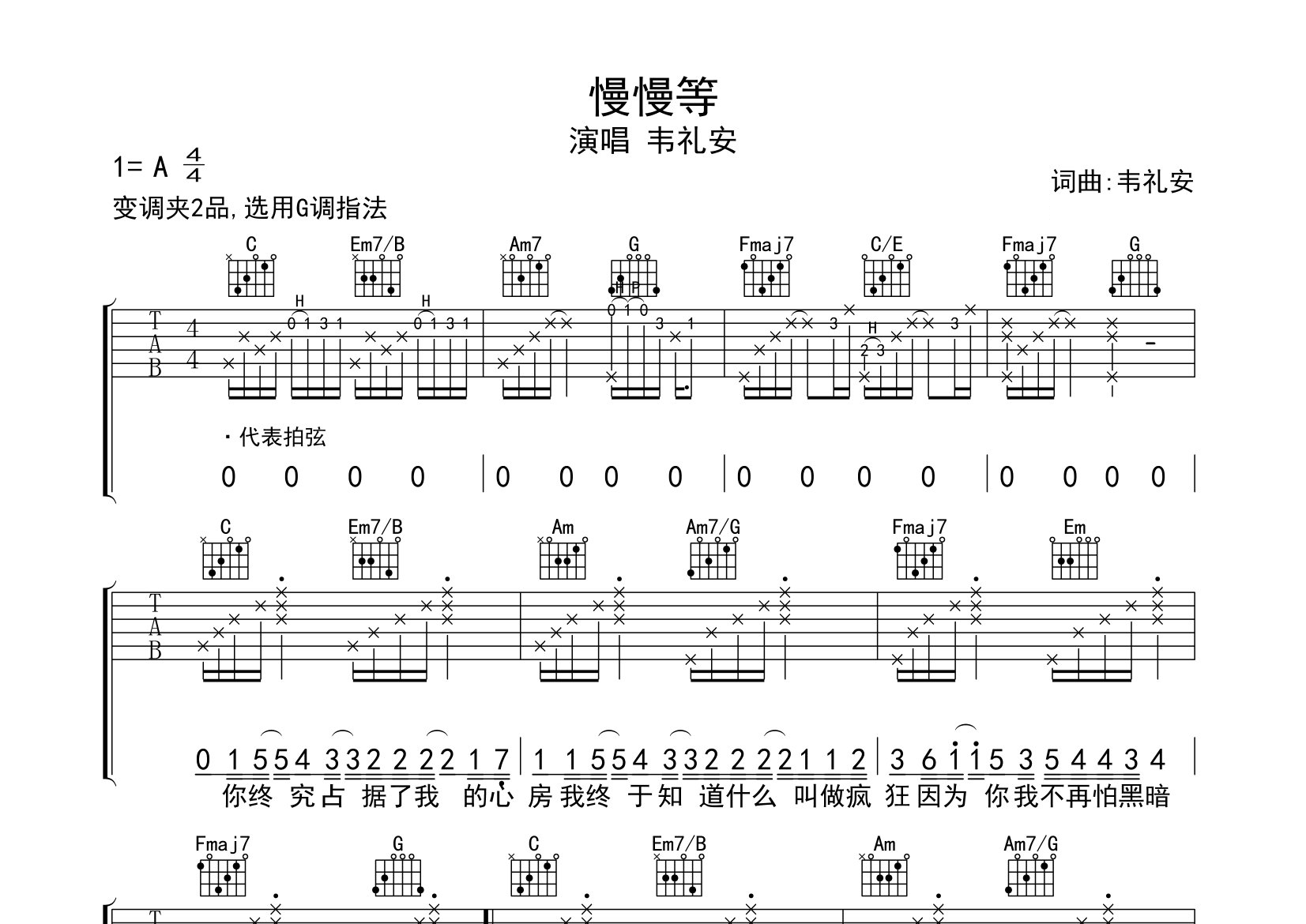 慢慢等吉他谱预览图