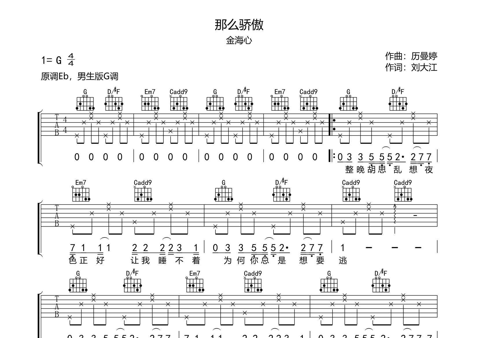 那么骄傲吉他谱预览图