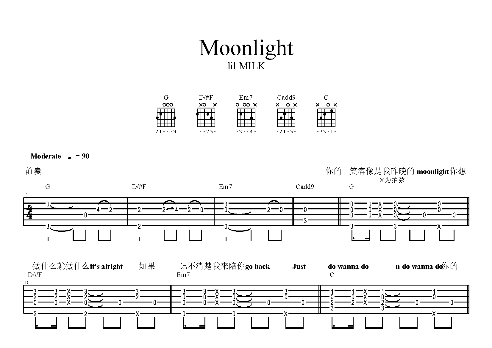 Moonlight吉他谱预览图