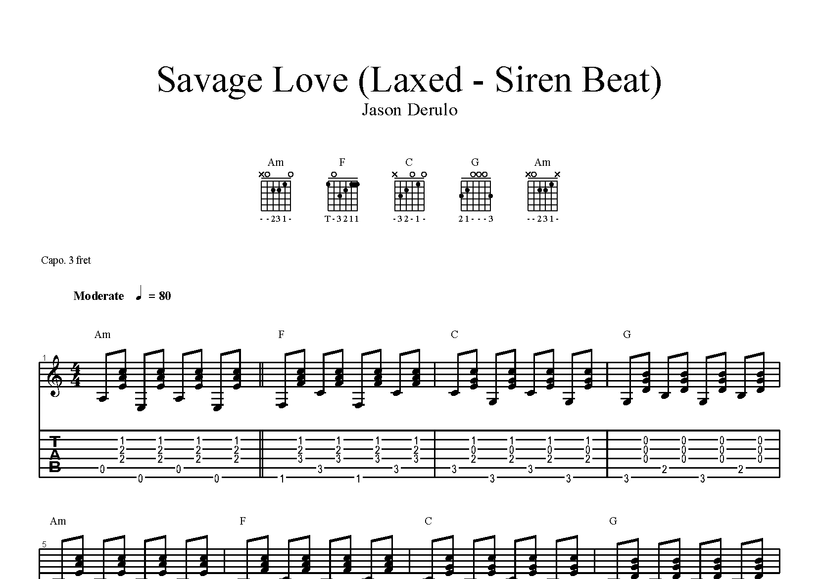 Savage-Love吉他谱预览图