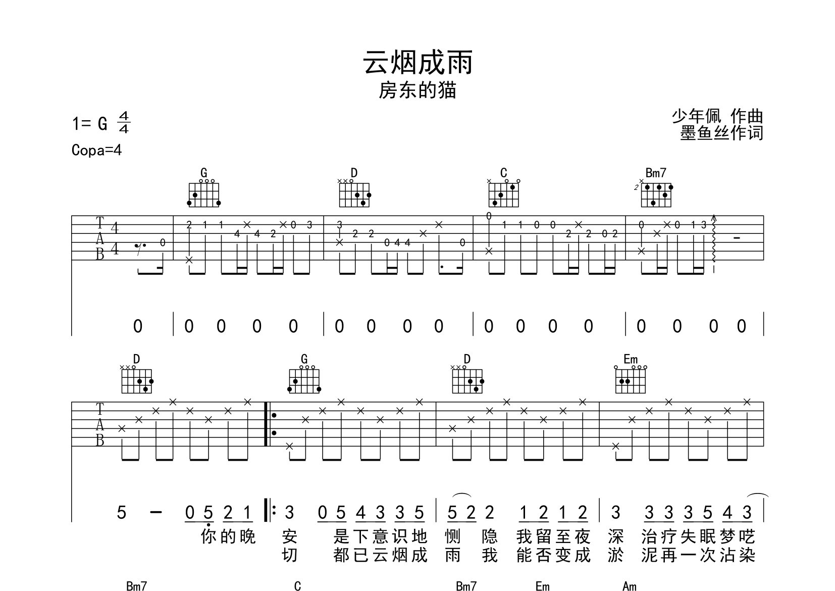 云烟成雨吉他谱预览图