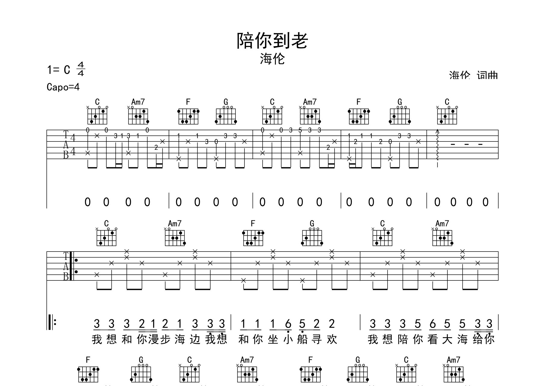 陪你到老吉他谱预览图