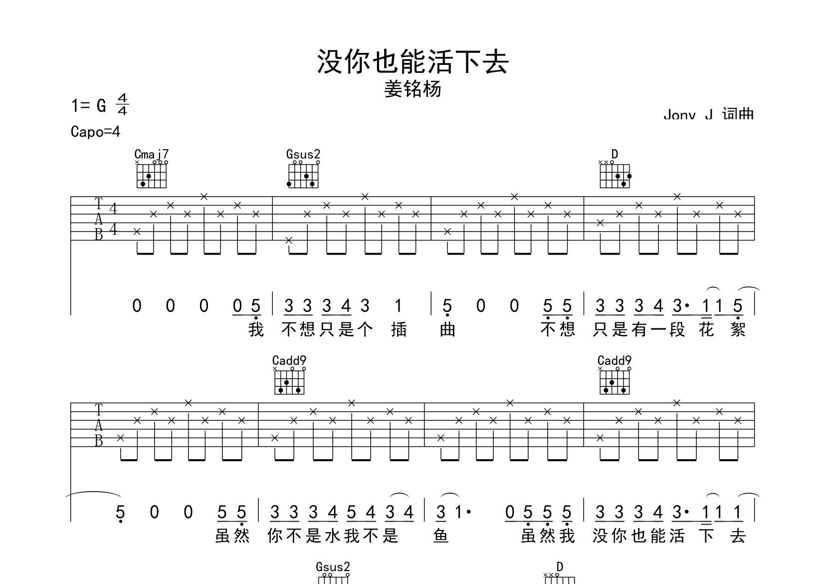 没你也能活下去吉他谱预览图