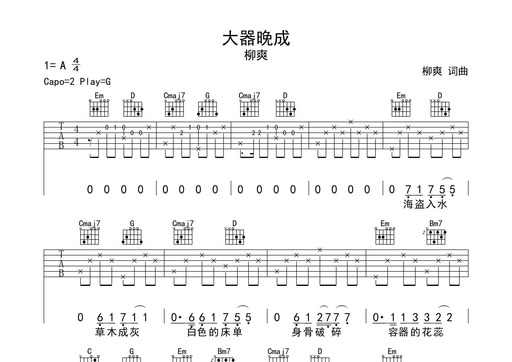 大器晚成吉他谱预览图
