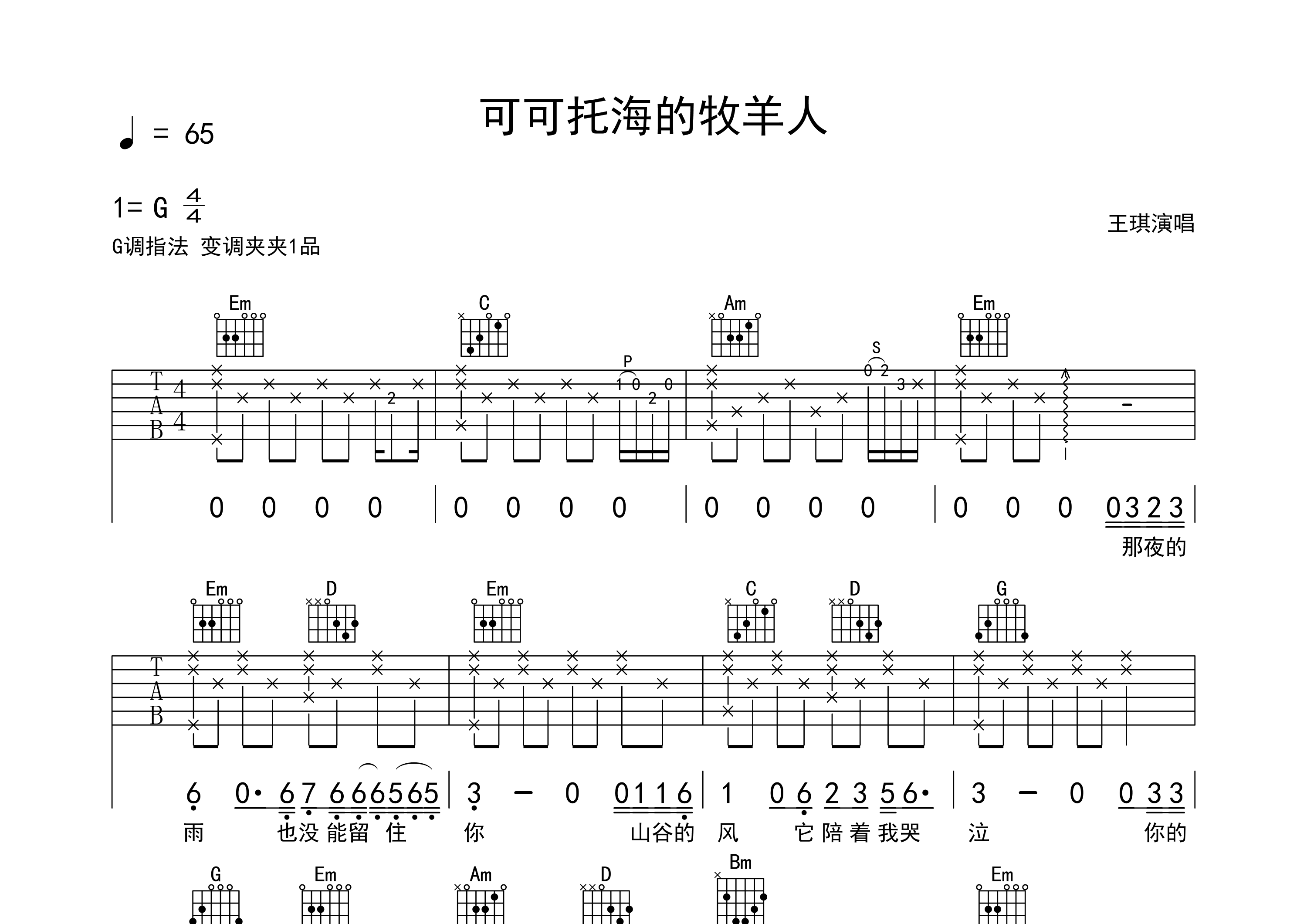 可可托海的牧羊人吉他谱预览图