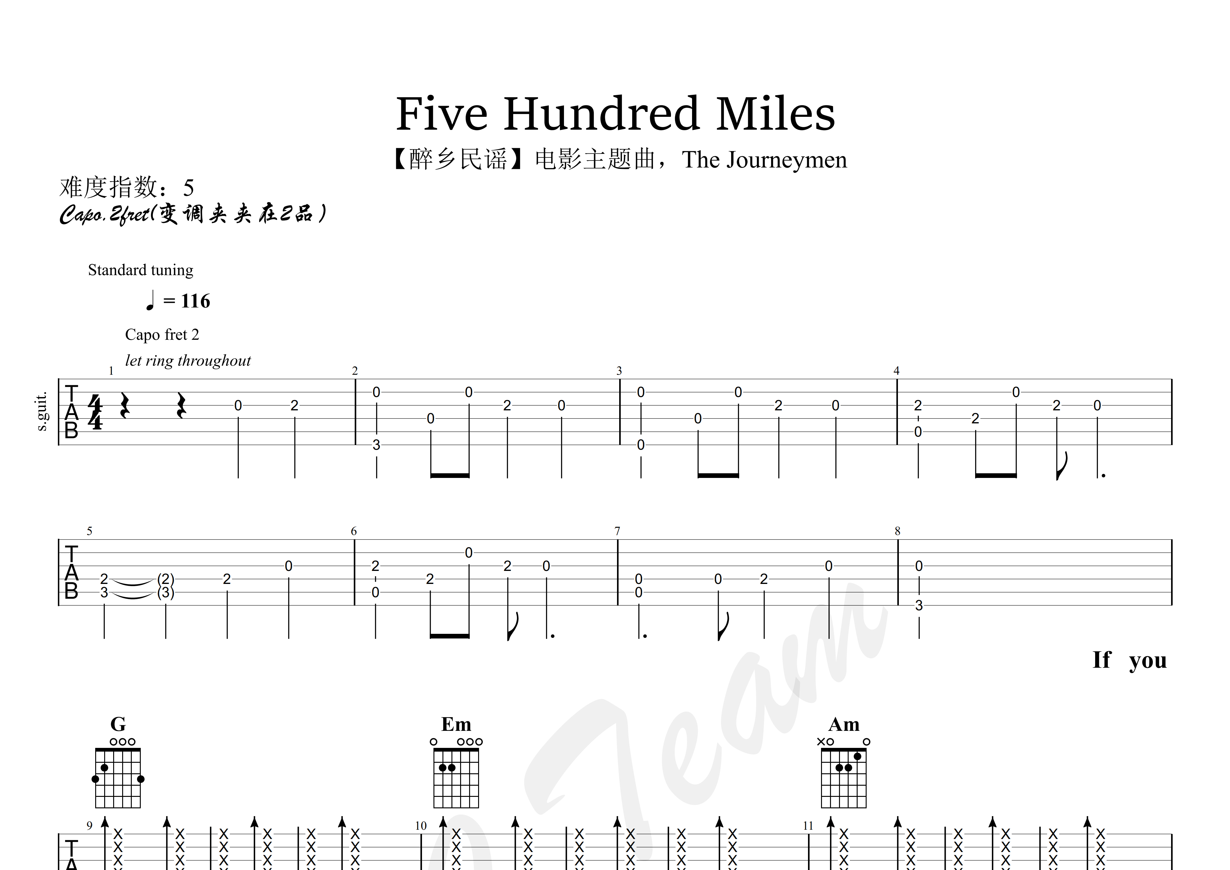500Miles吉他谱预览图